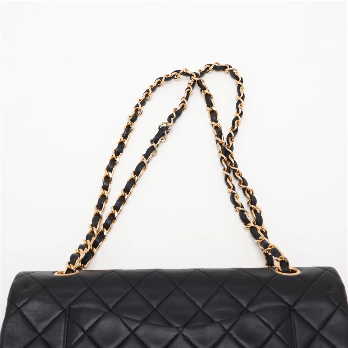 Matelassé 25 Lambskin Double Flap Double Chain Bag, Black with Gold Hardware, A01112 — view 6