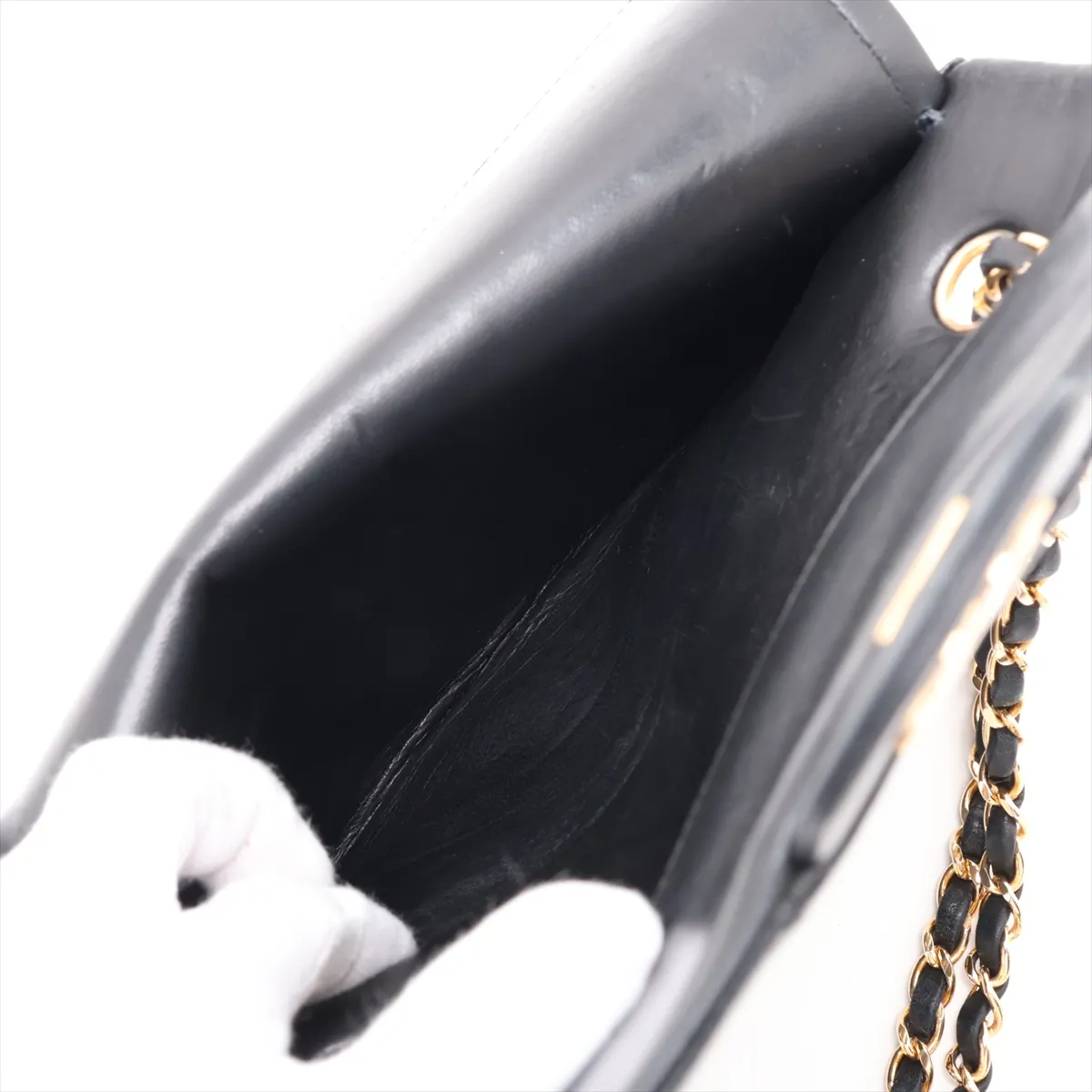 Matelassé 25 Lambskin Double Flap Double Chain Bag, Black with Gold Hardware, A01112 — view 10