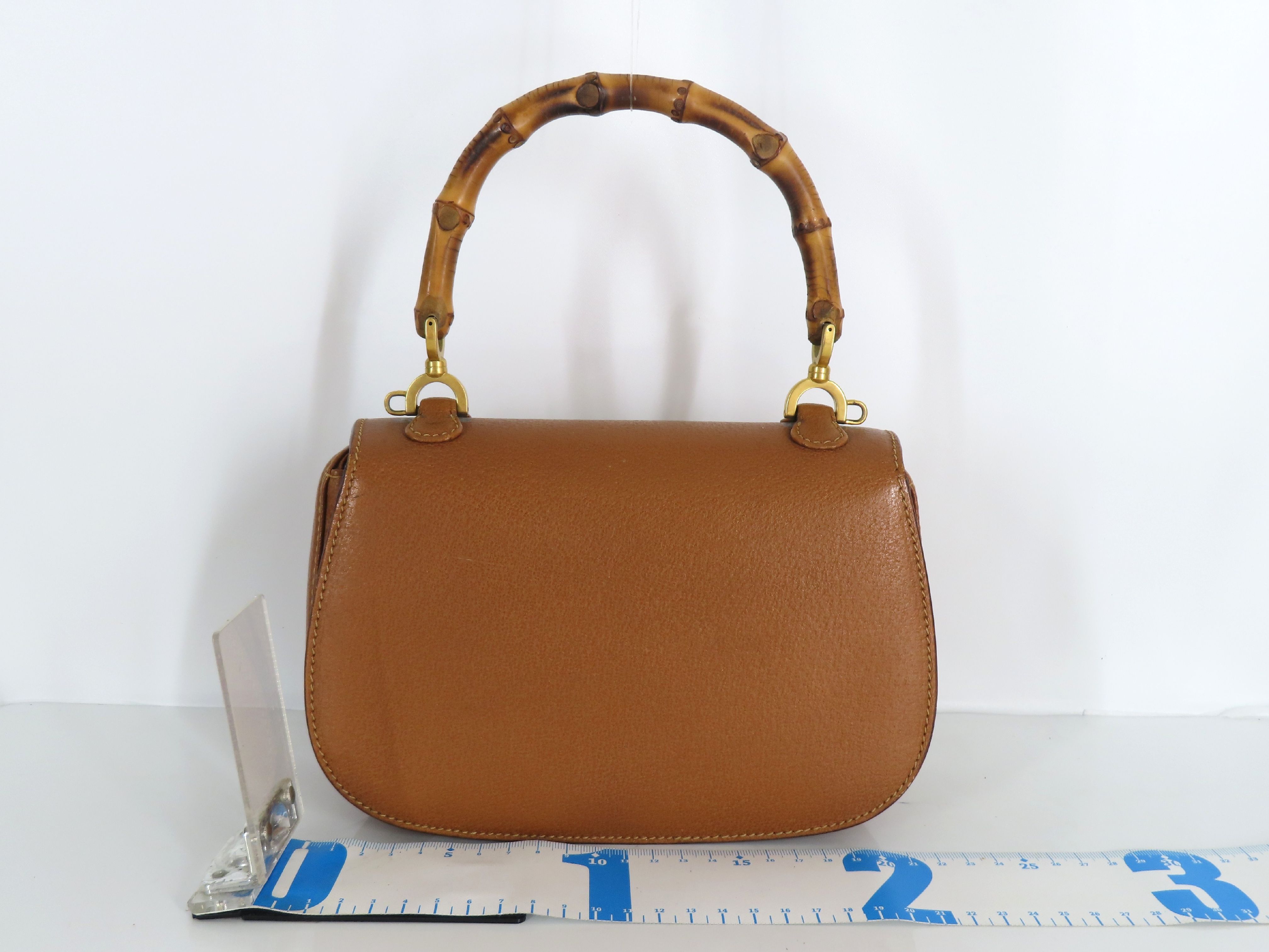 Bamboo Leather 2-Way Handbag, Black (000・2046・0188), Brown (Shoulder strap missing, pen marks present) — view 2