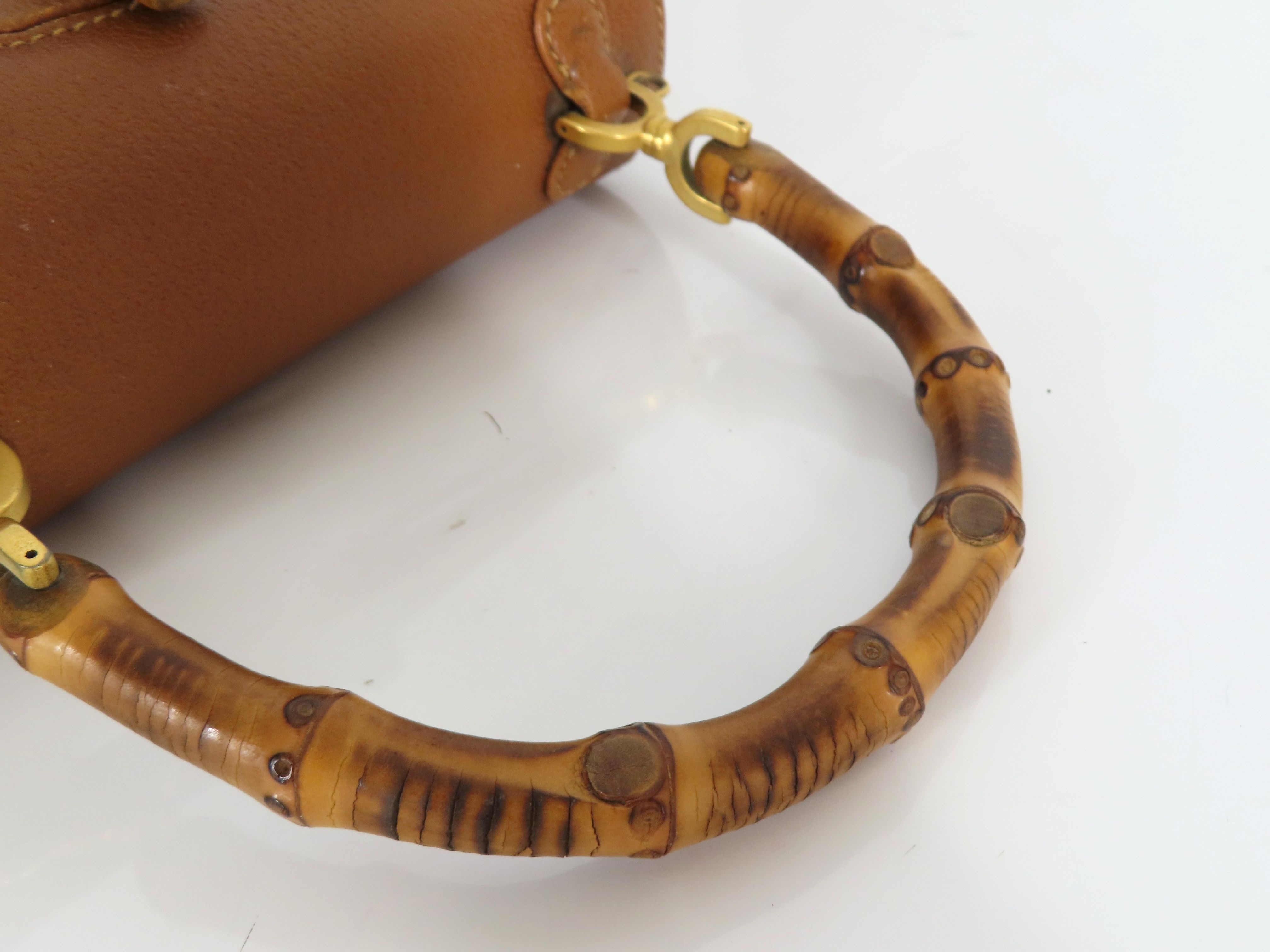 Bamboo Leather 2-Way Handbag, Black (000・2046・0188), Brown (Shoulder strap missing, pen marks present) — view 3