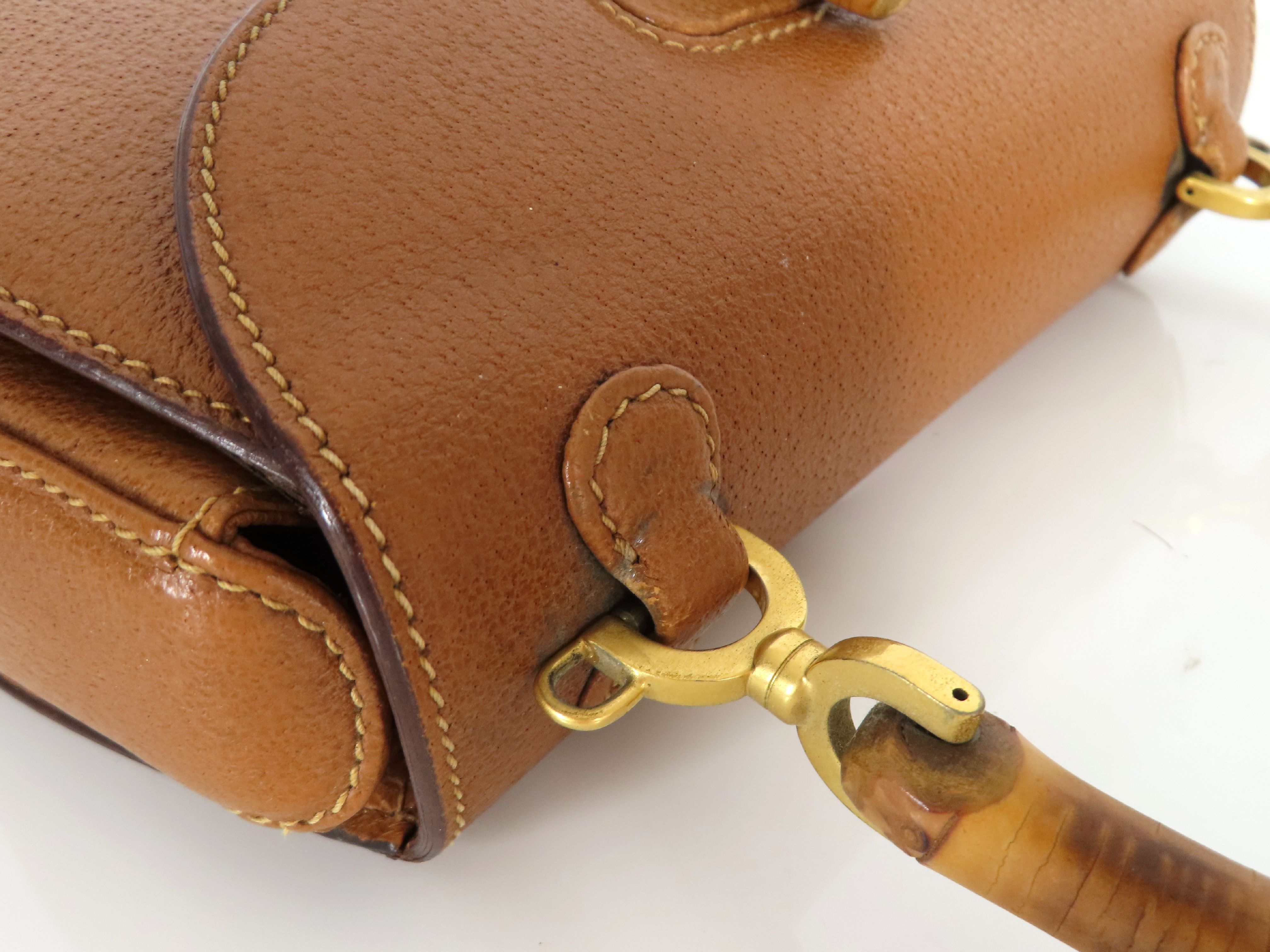 Bamboo Leather 2-Way Handbag, Black (000・2046・0188), Brown (Shoulder strap missing, pen marks present) — view 4