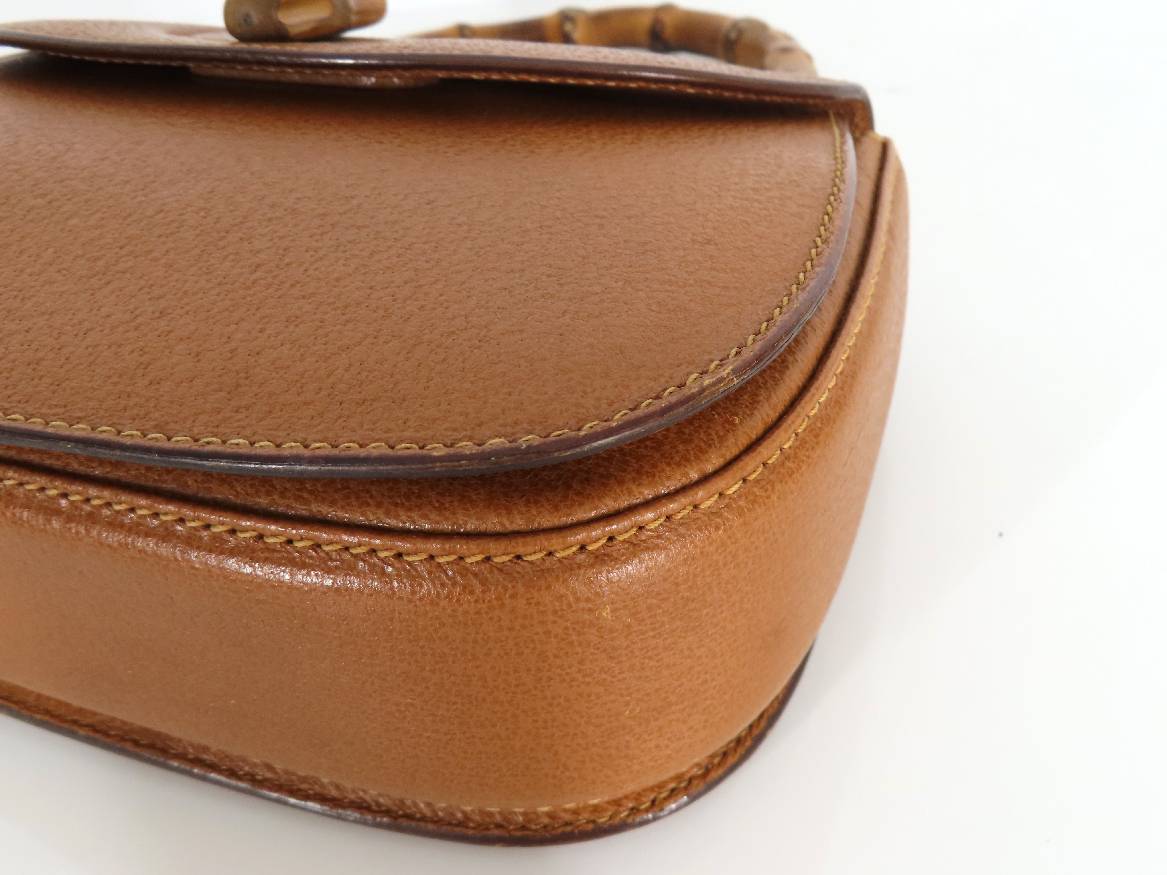 Bamboo Leather 2-Way Handbag, Black (000・2046・0188), Brown (Shoulder strap missing, pen marks present) — view 5
