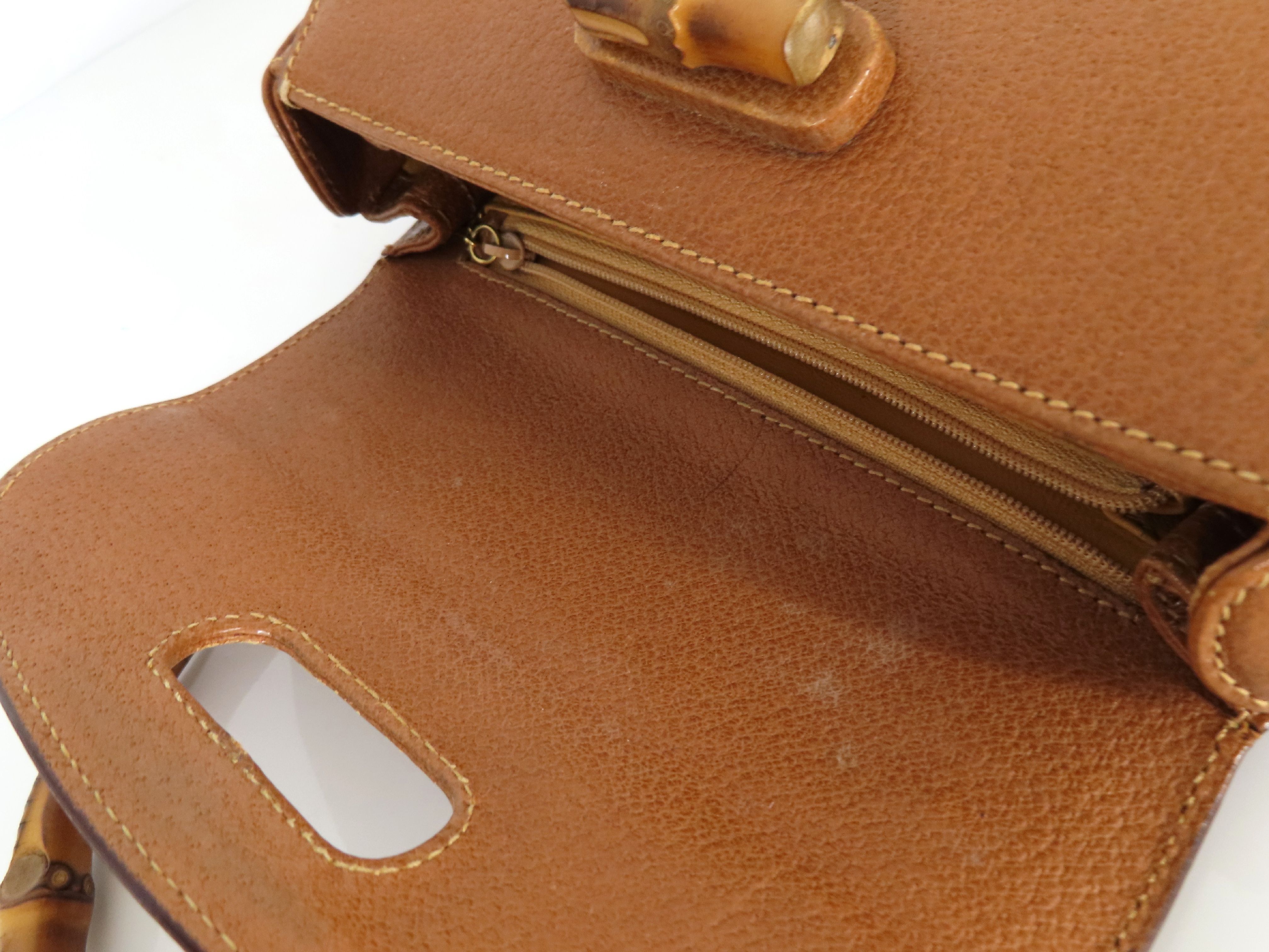 Bamboo Leather 2-Way Handbag, Black (000・2046・0188), Brown (Shoulder strap missing, pen marks present) — view 7