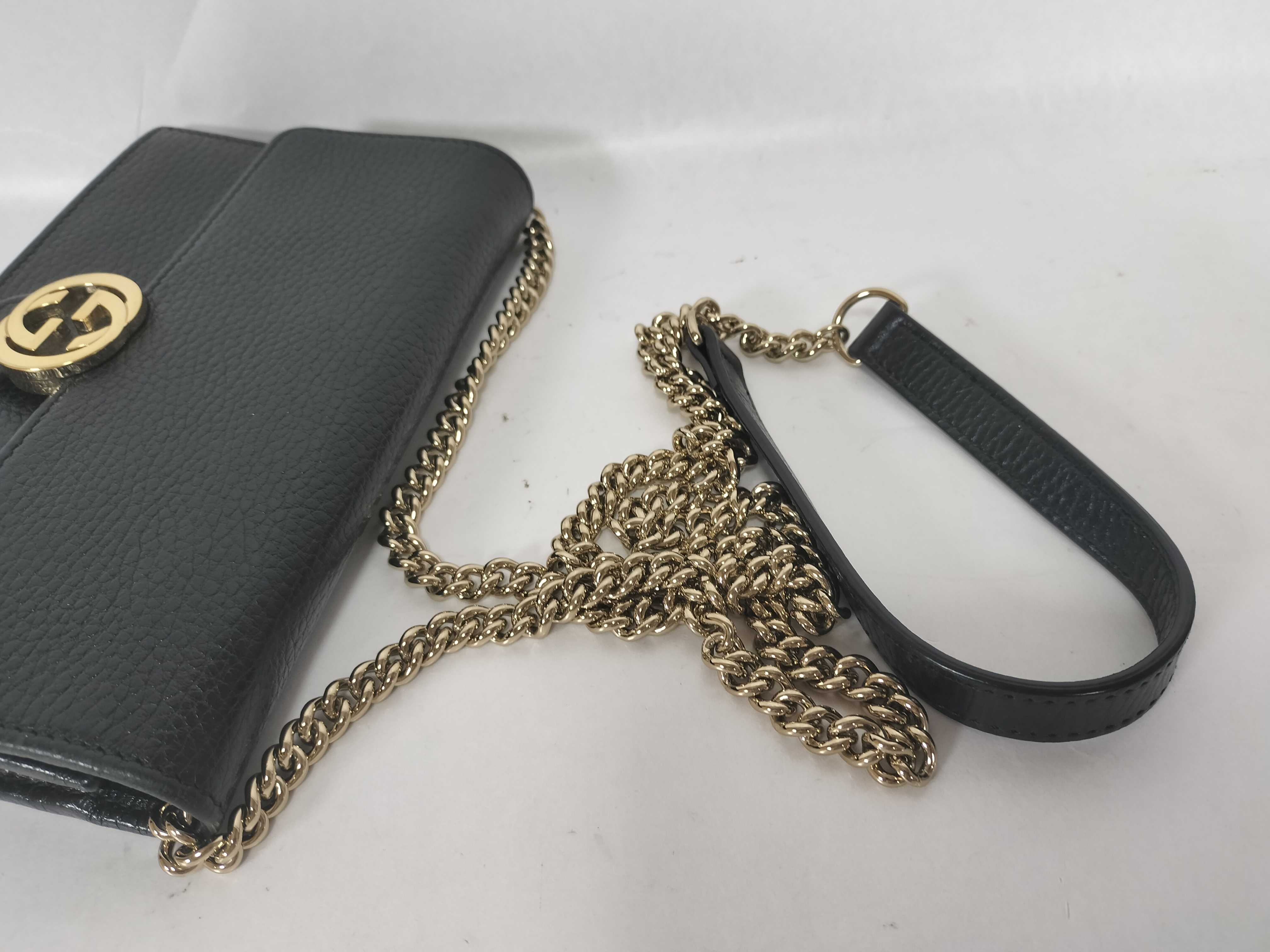 GG Black Chain Shoulder Bag with Gold Hardware, GG Chain Wallet, Interlocking Shoulder Bag — view 3