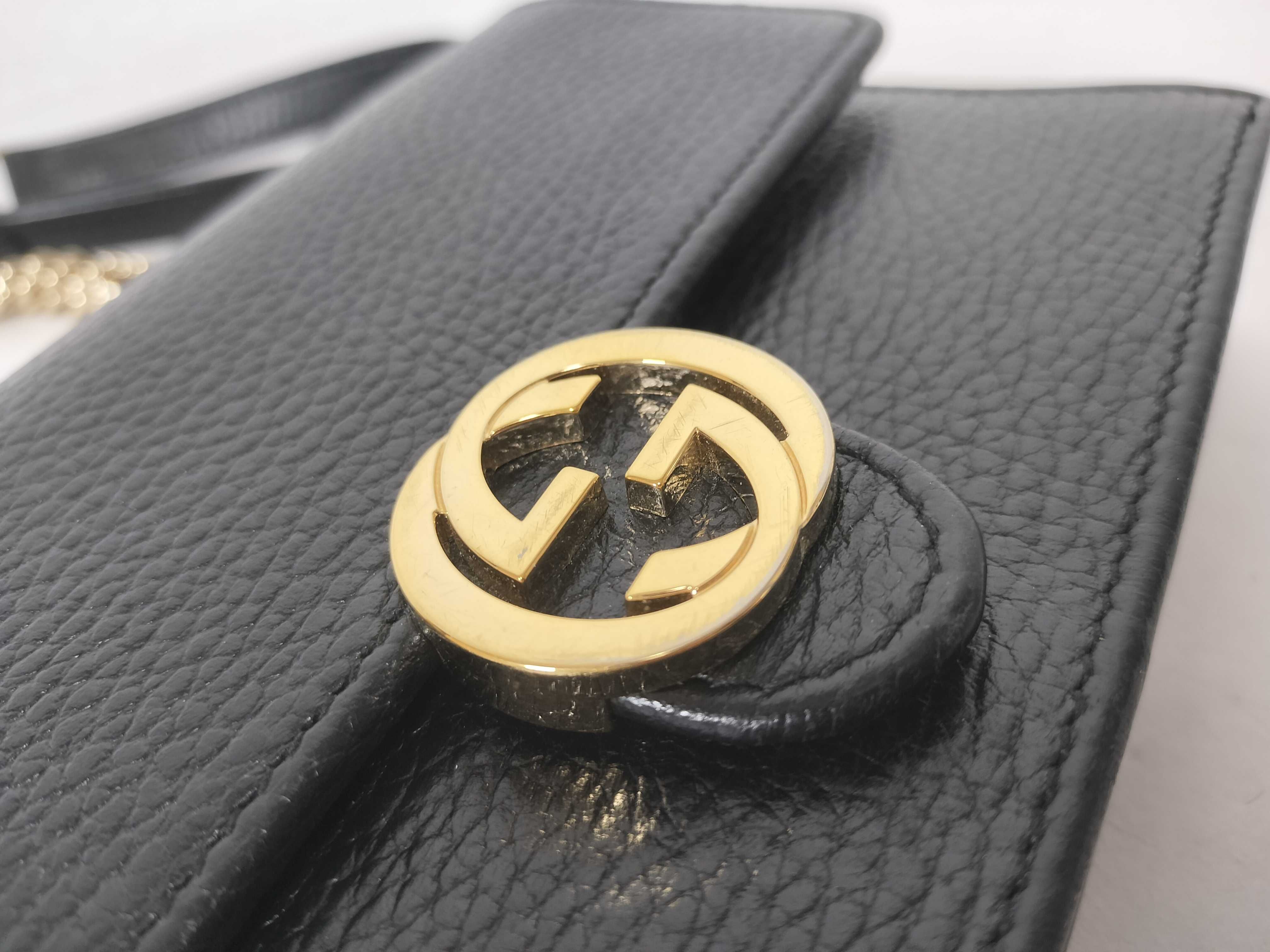 GG Black Chain Shoulder Bag with Gold Hardware, GG Chain Wallet, Interlocking Shoulder Bag — view 8
