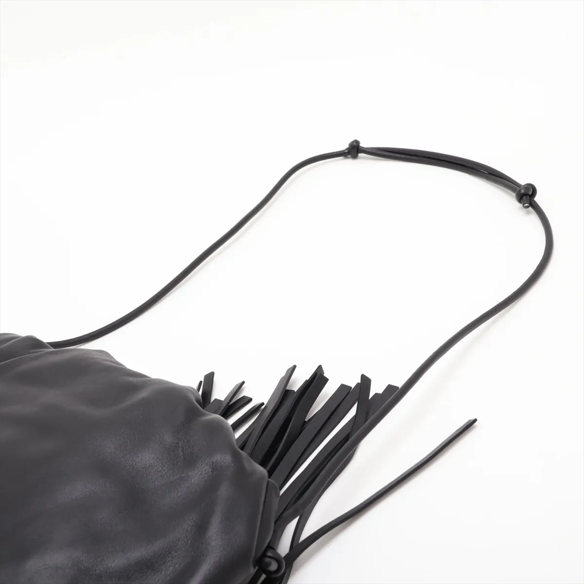 The Fringe Pouch Leather Shoulder Bag Black — view 5