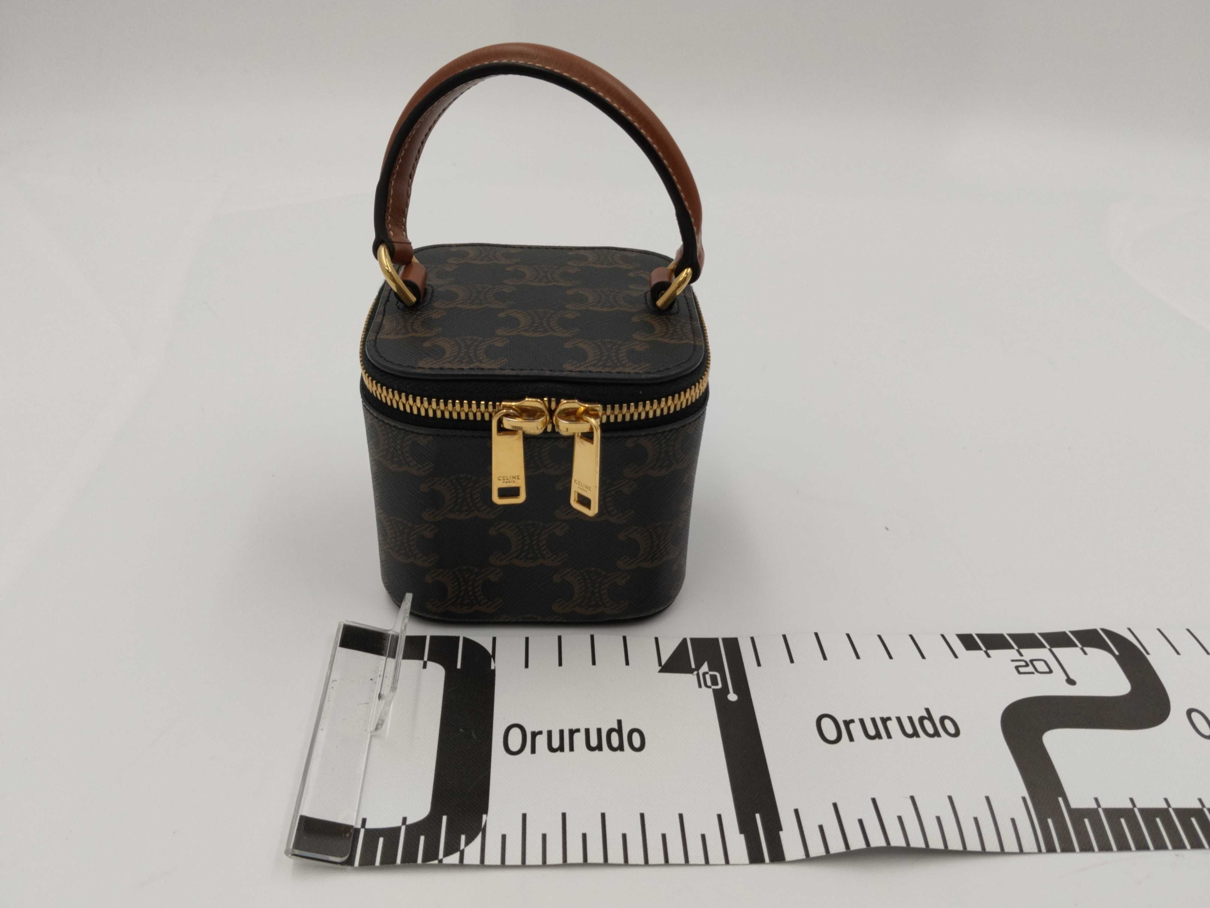 Triomphe Mini Vanity Case - PVC x Leather 2-Way Vanity Bag - Black x Brown — view 11