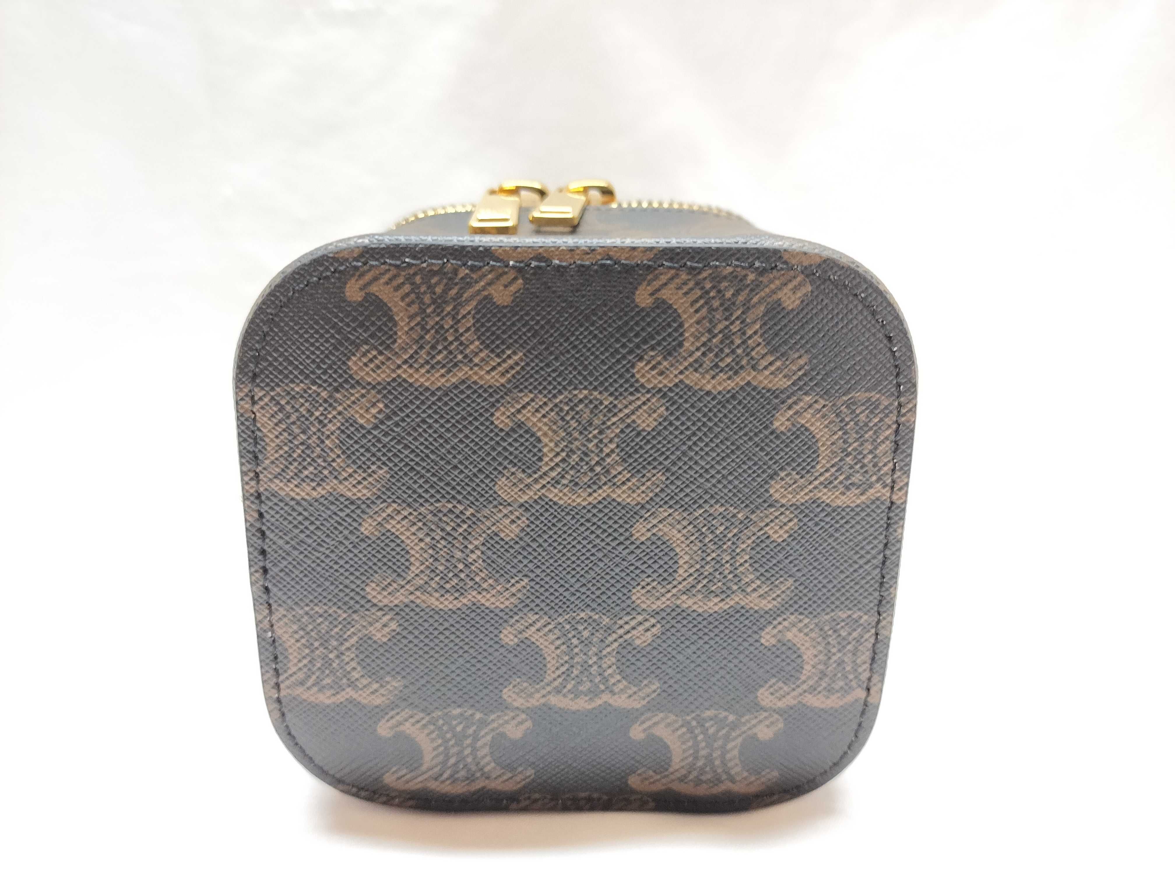 Triomphe Mini Vanity Case - PVC x Leather 2-Way Vanity Bag - Black x Brown — view 3