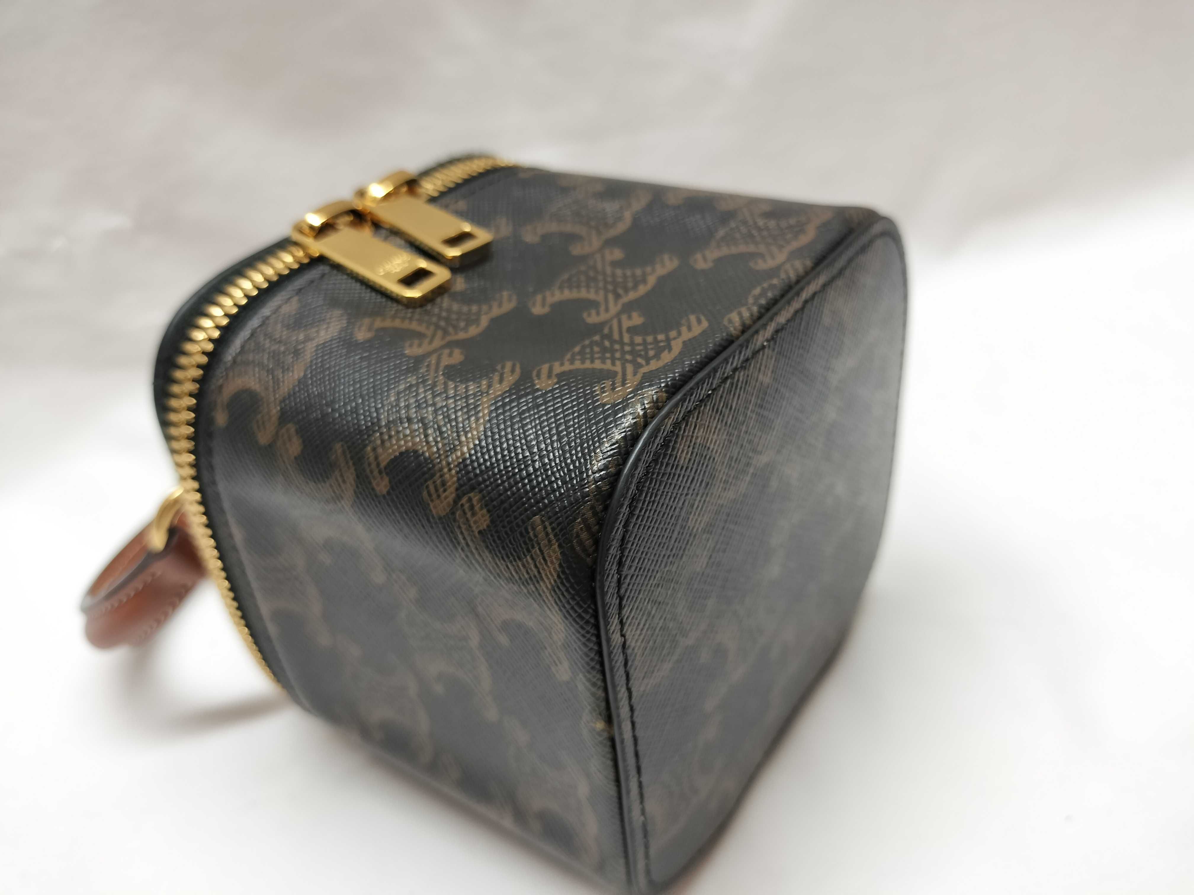 Triomphe Mini Vanity Case - PVC x Leather 2-Way Vanity Bag - Black x Brown — view 4