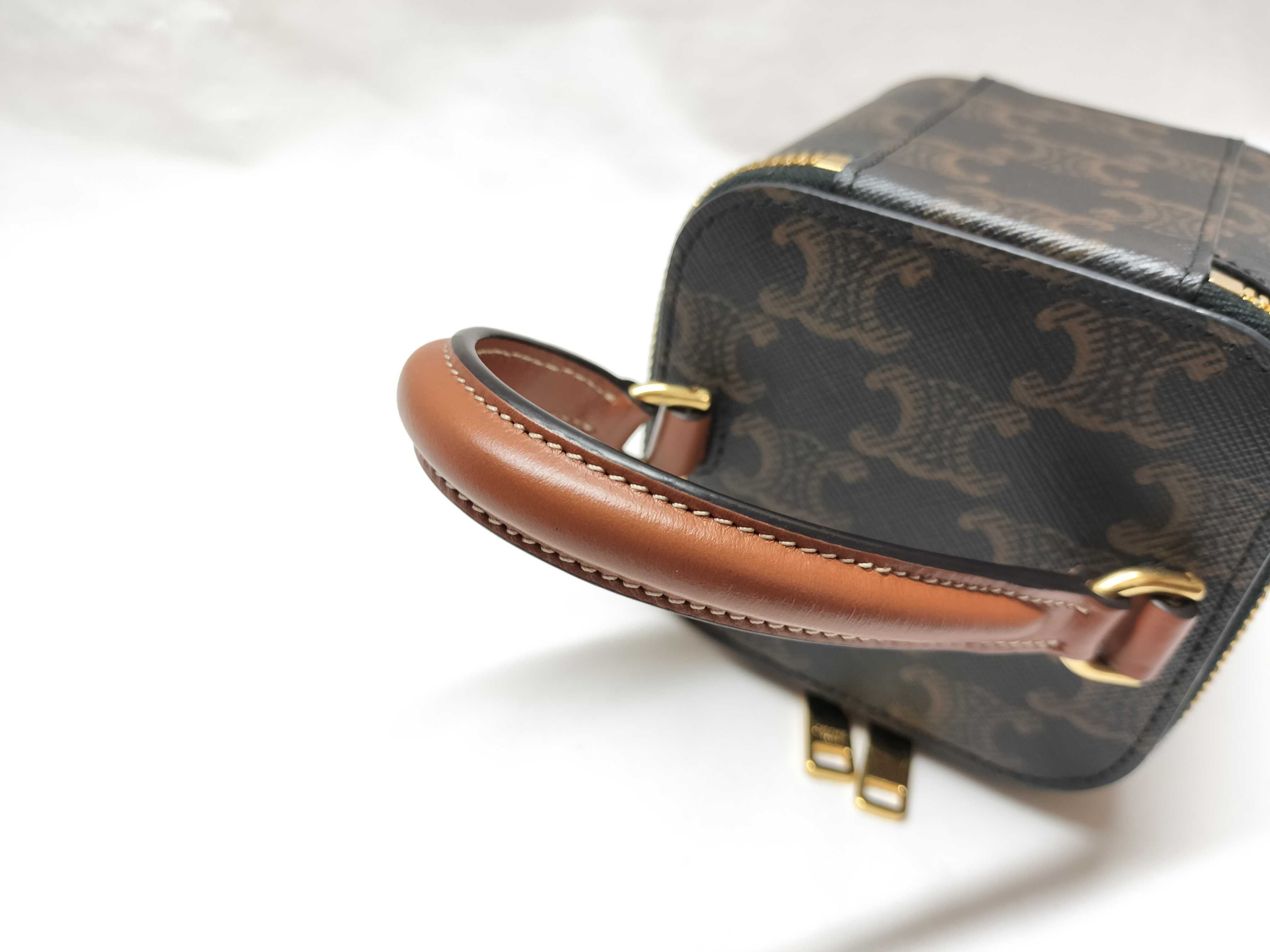 Triomphe Mini Vanity Case - PVC x Leather 2-Way Vanity Bag - Black x Brown — view 5