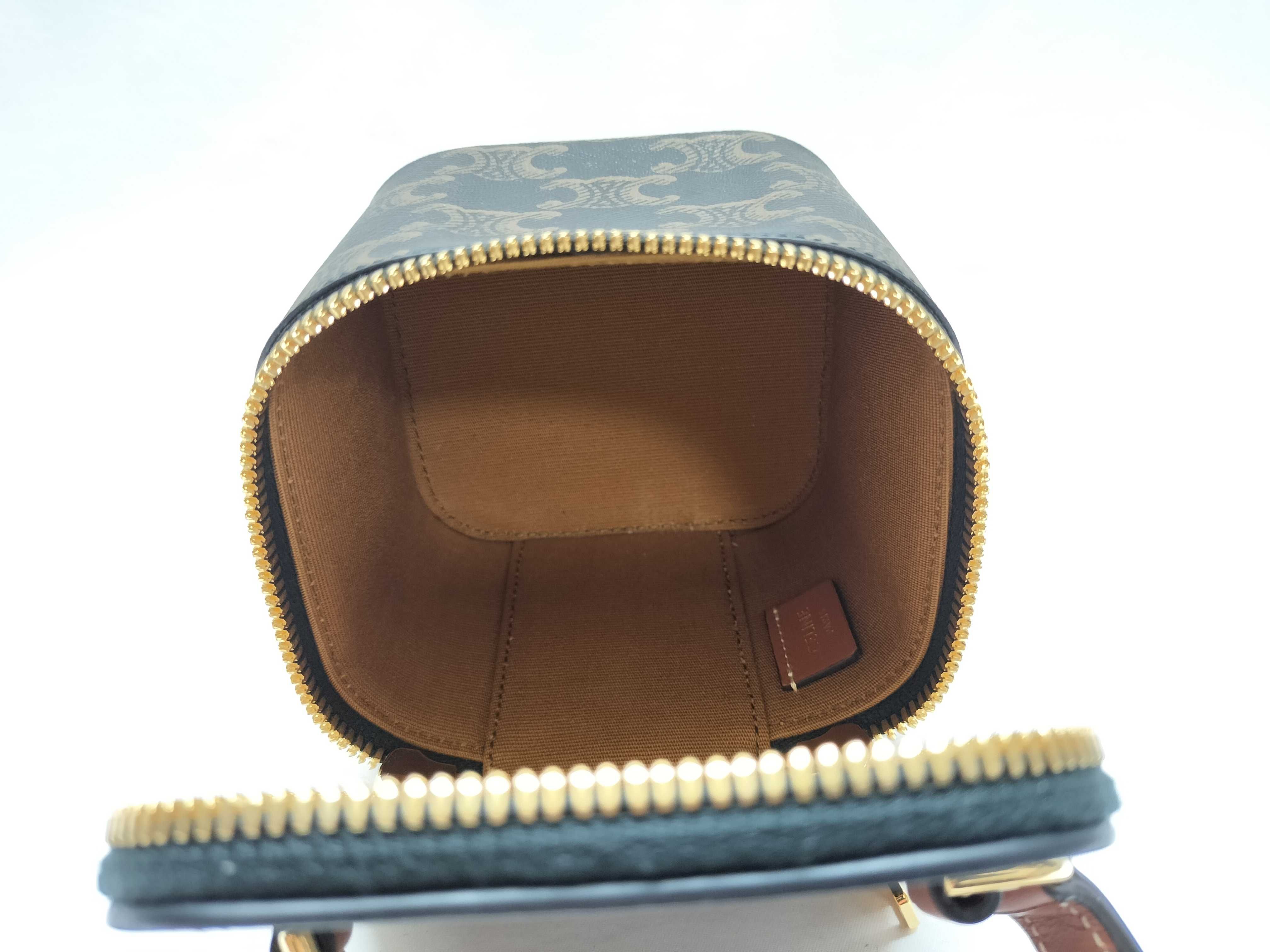 Triomphe Mini Vanity Case - PVC x Leather 2-Way Vanity Bag - Black x Brown — view 8