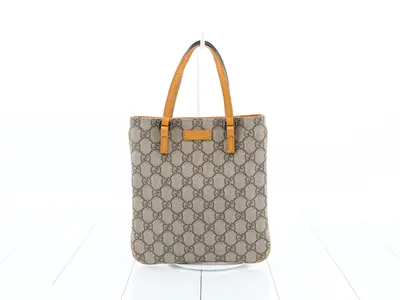 114690 GG Supreme Mini Tote Bag, Vertical, Leather, Beige/Yellow