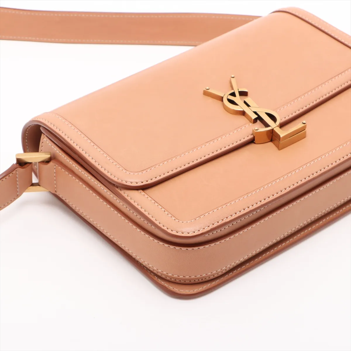 Solferino Leather Shoulder Bag, Brown Beige, 711039 — view 4