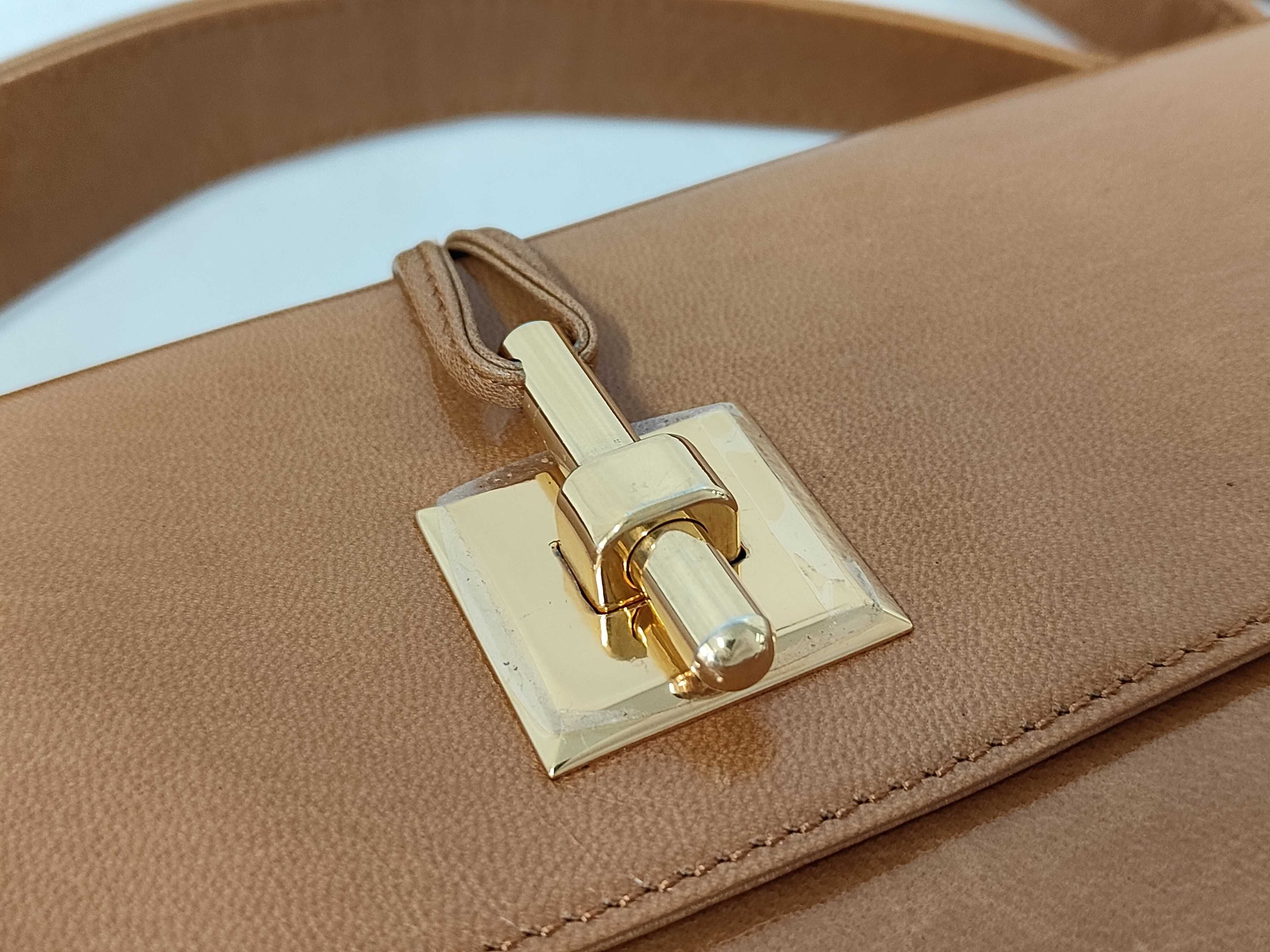 Leather Turnlock Shoulder Bag, Brown Shoulder Bag — view 7