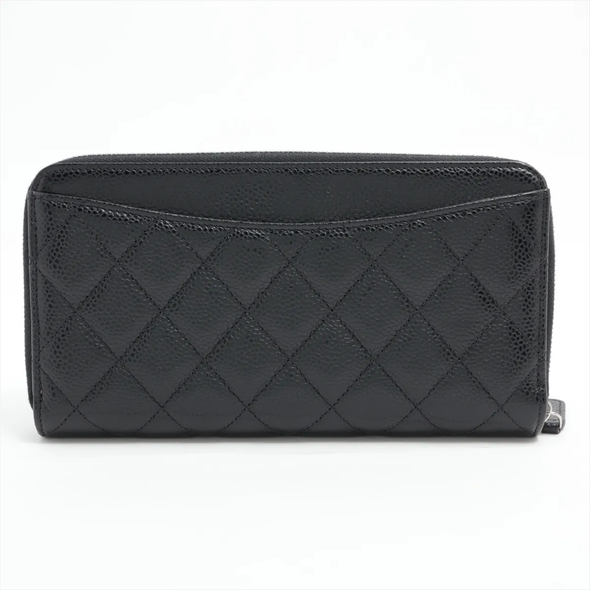 Matelassé Caviar Skin Round Zip Wallet, Black, Silver Hardware, 31133802 — view 2