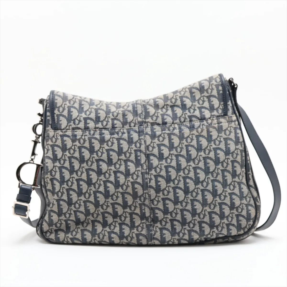 Trotter Canvas x Leather Shoulder Bag, Gray x Navy, Unsigned Guarantee Card — view 2