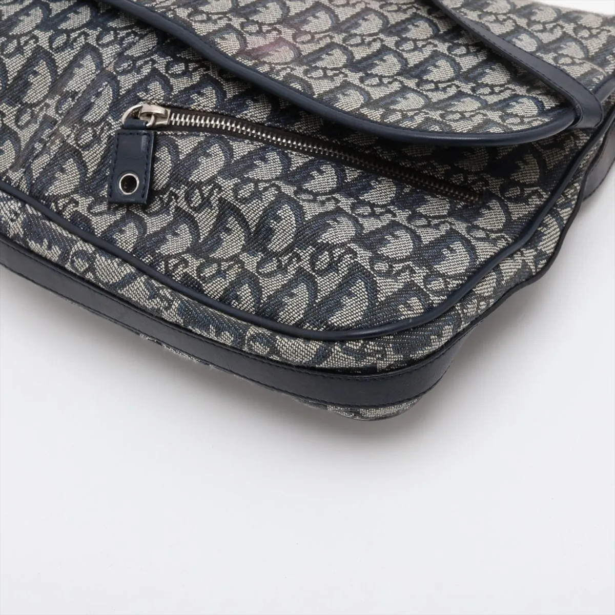 Trotter Canvas x Leather Shoulder Bag, Gray x Navy, Unsigned Guarantee Card — view 3