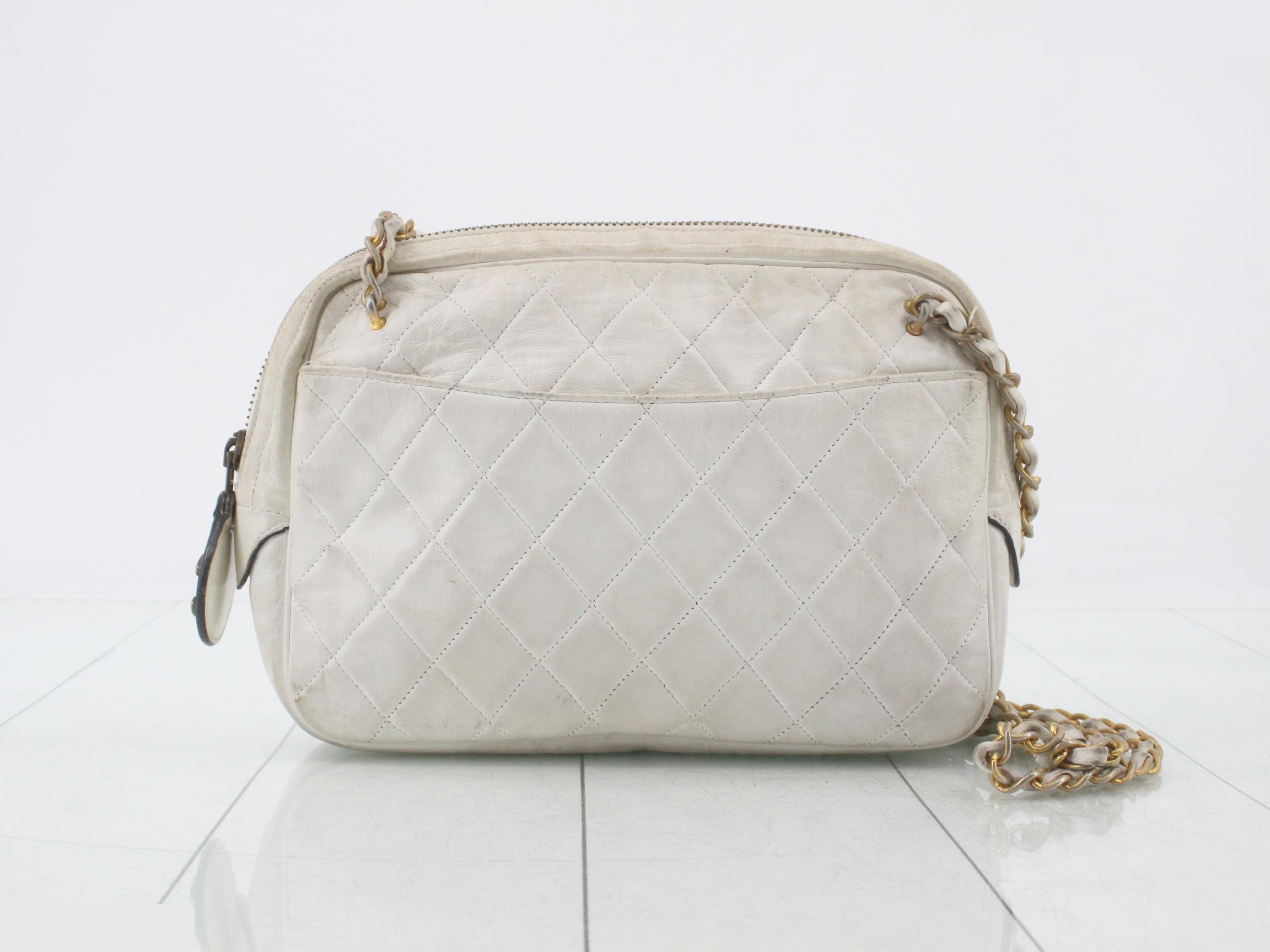Lambskin Chain Shoulder Bag, White