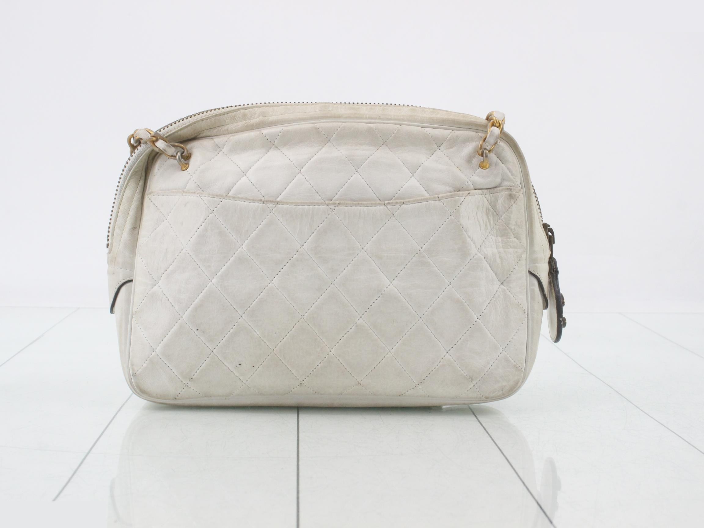 Lambskin Chain Shoulder Bag, White — view 2