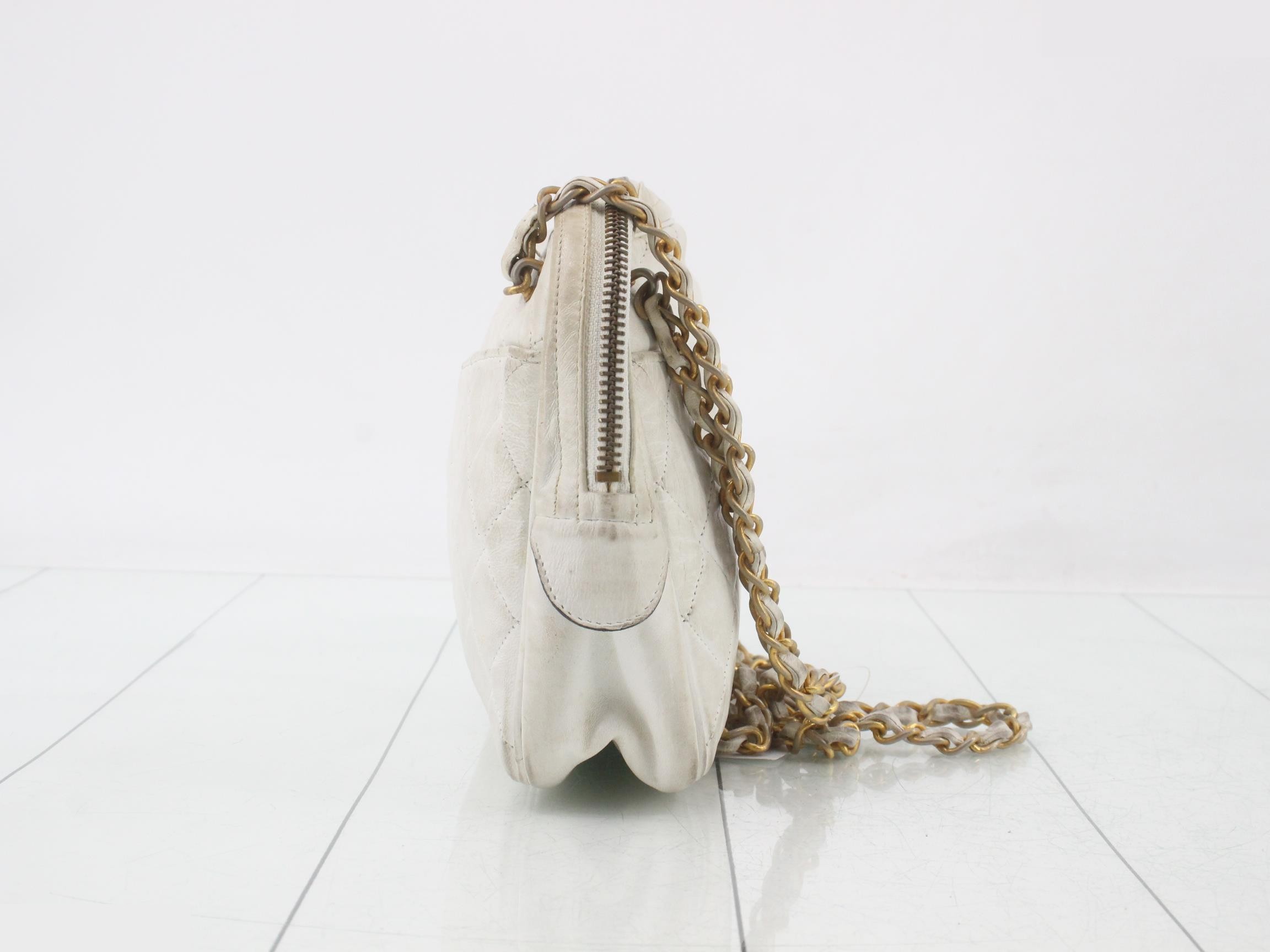 Lambskin Chain Shoulder Bag, White — view 3