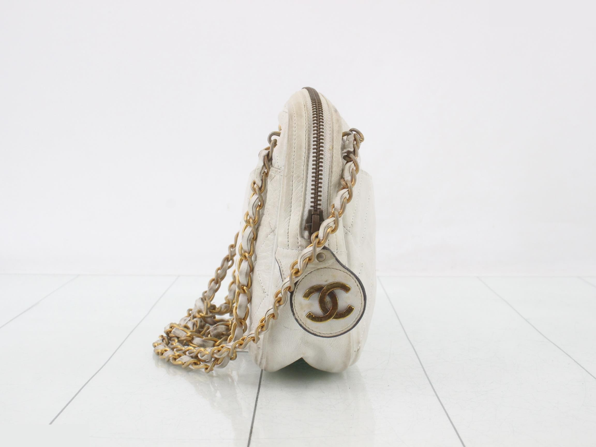 Lambskin Chain Shoulder Bag, White — view 4