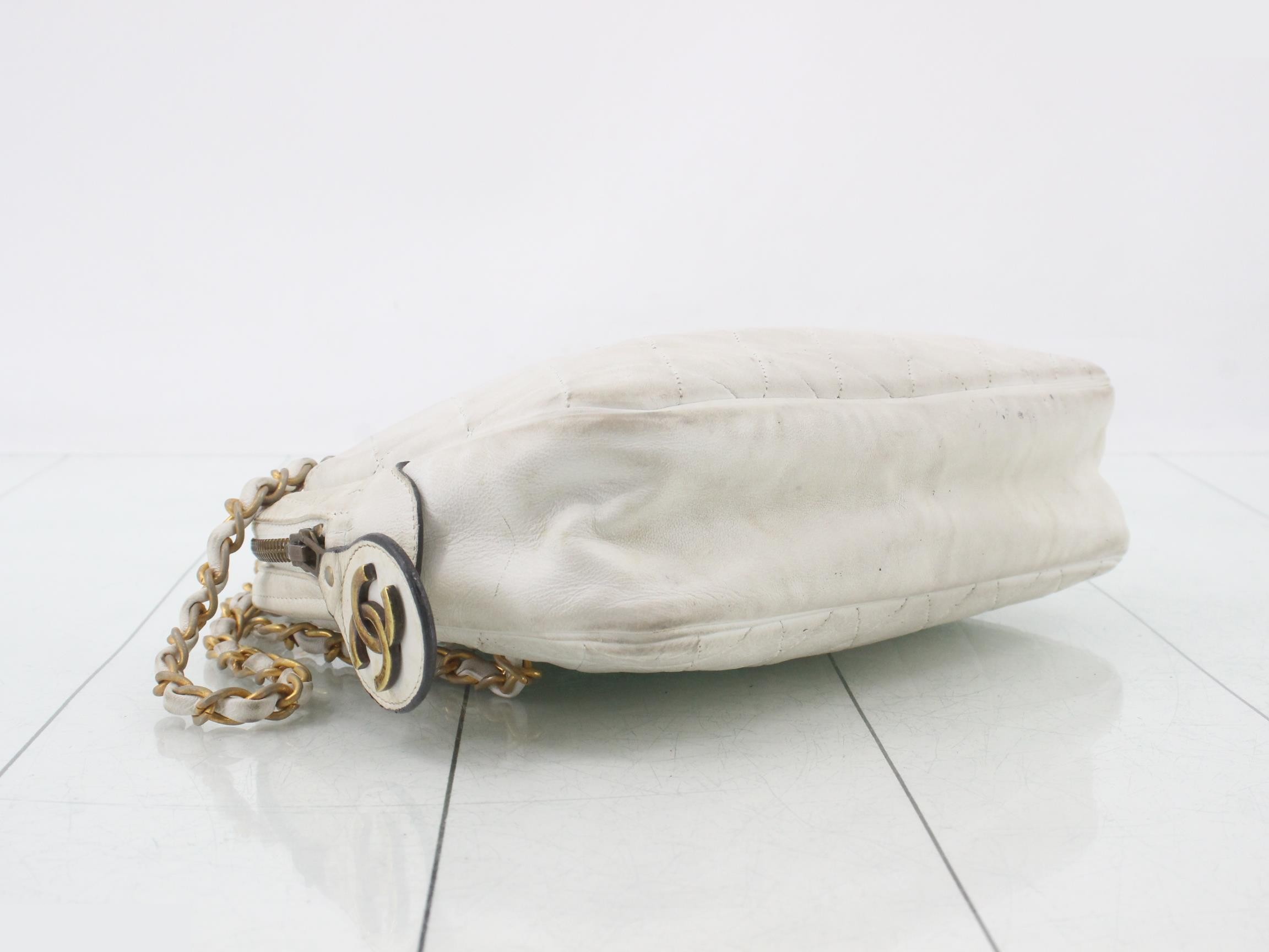 Lambskin Chain Shoulder Bag, White — view 5