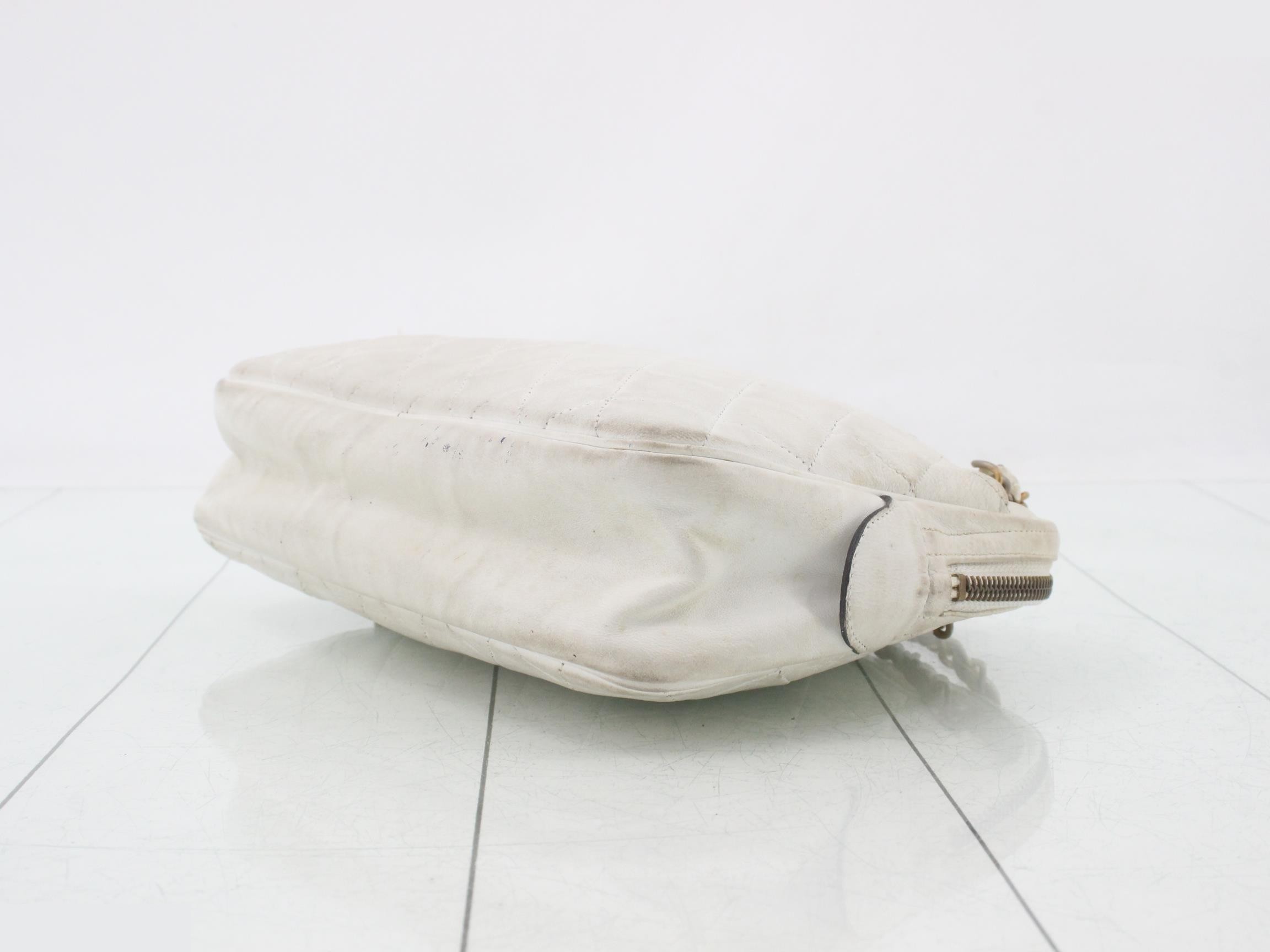 Lambskin Chain Shoulder Bag, White — view 6