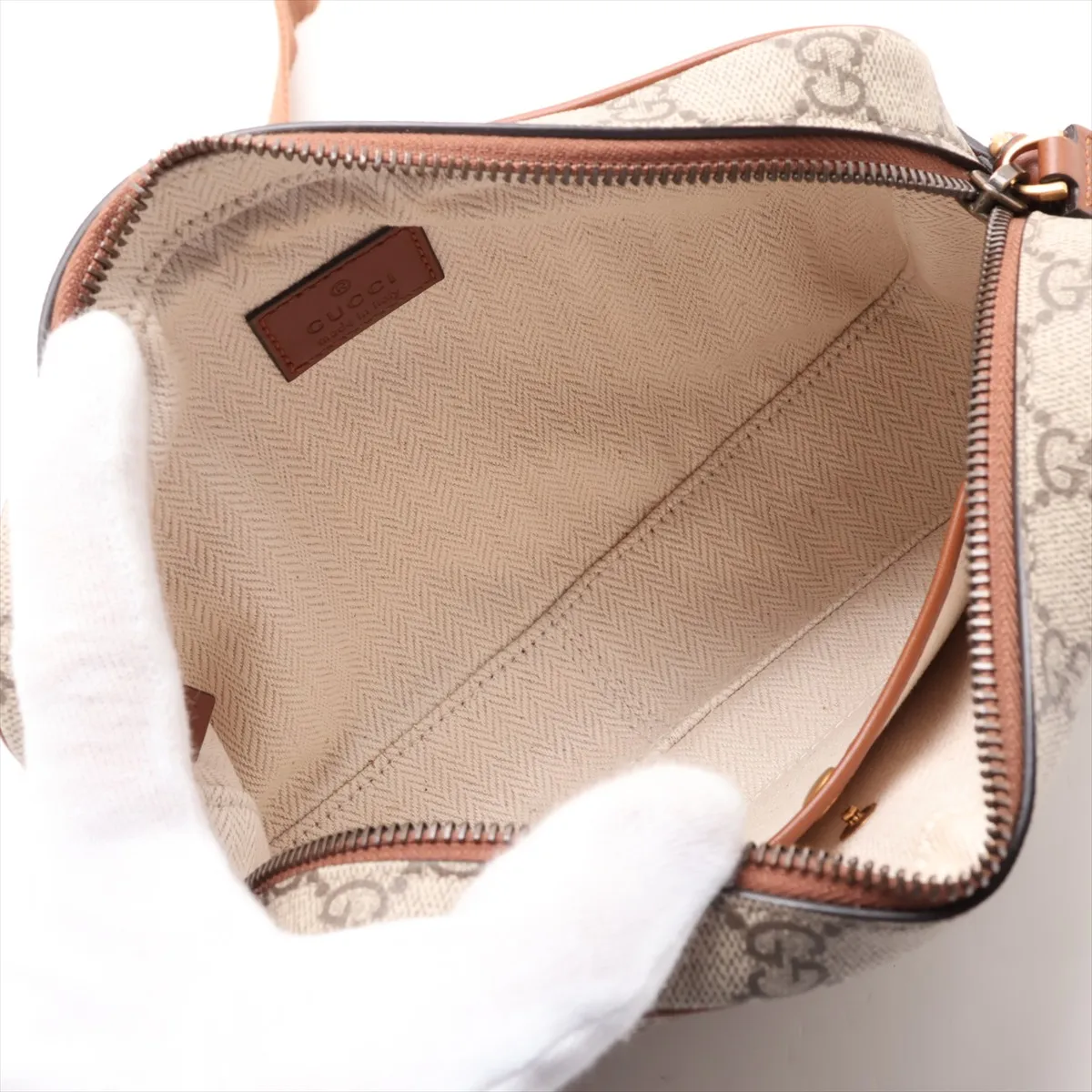 GG Supreme PVC x Leather Shoulder Bag, Beige x Brown, 821216 — view 6