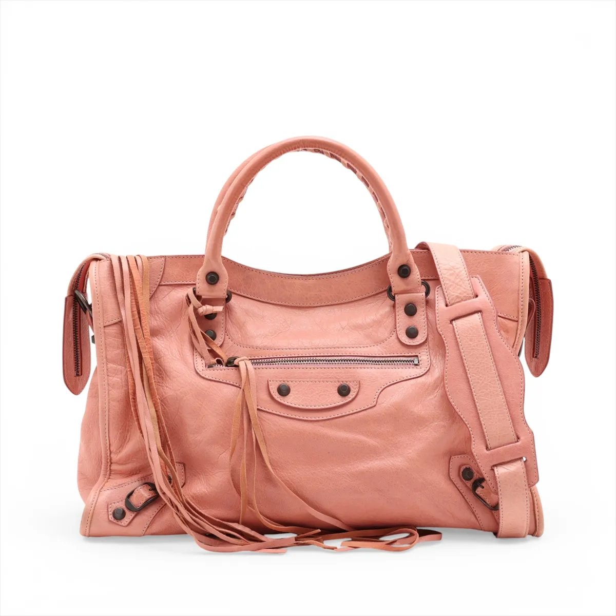 The City Leather 2-Way Handbag, Pink, 115748, with Mirror