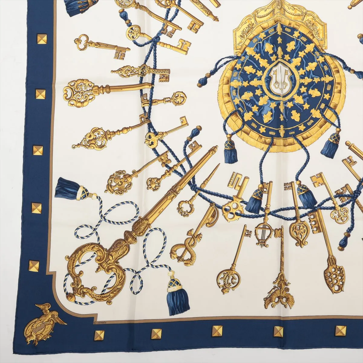 Carre90 LES CLES Key Scarf Silk Navy — view 5