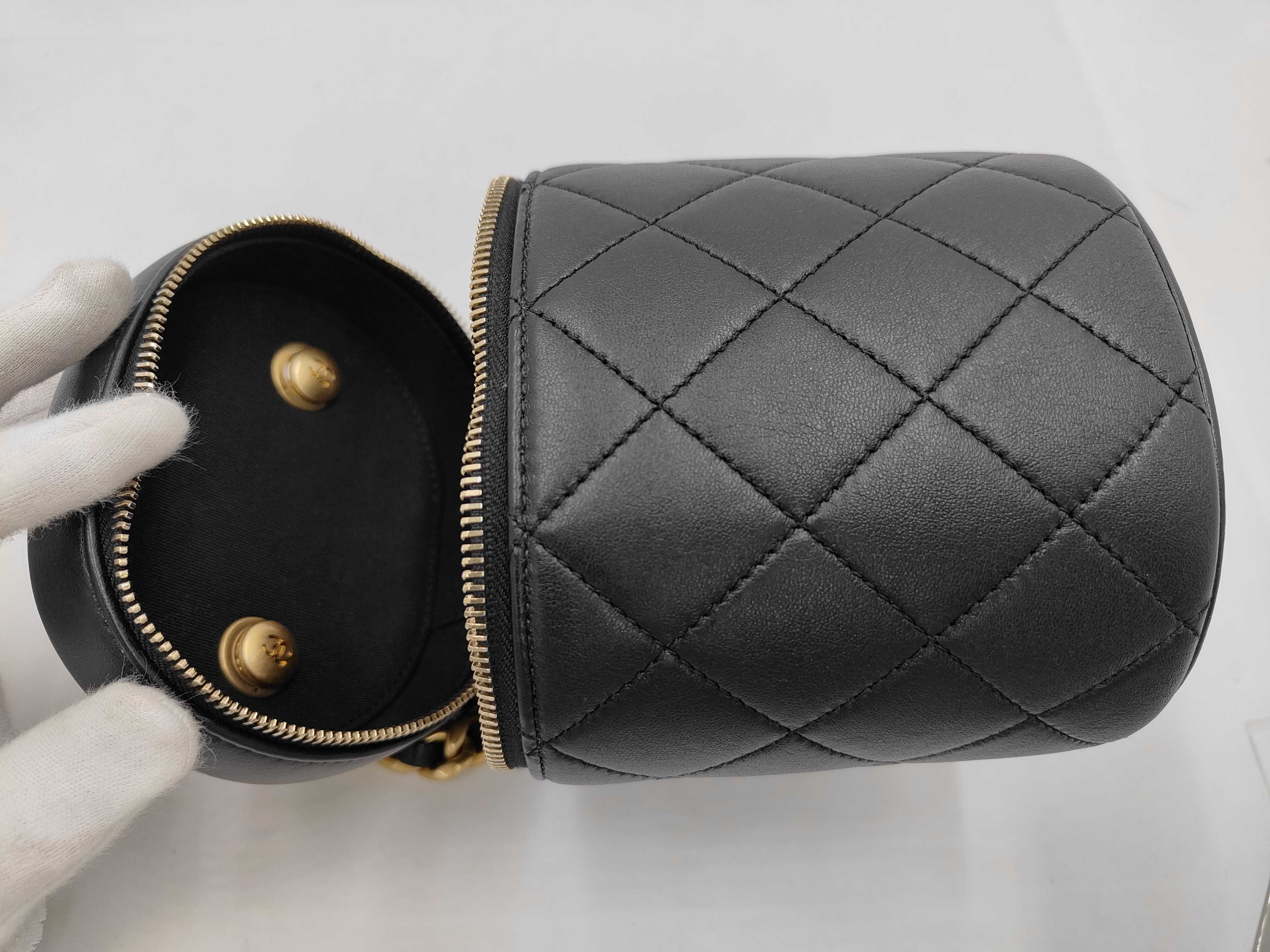 Black Quilted Lambskin Makeup Pouch Shoulder Bag — view 8