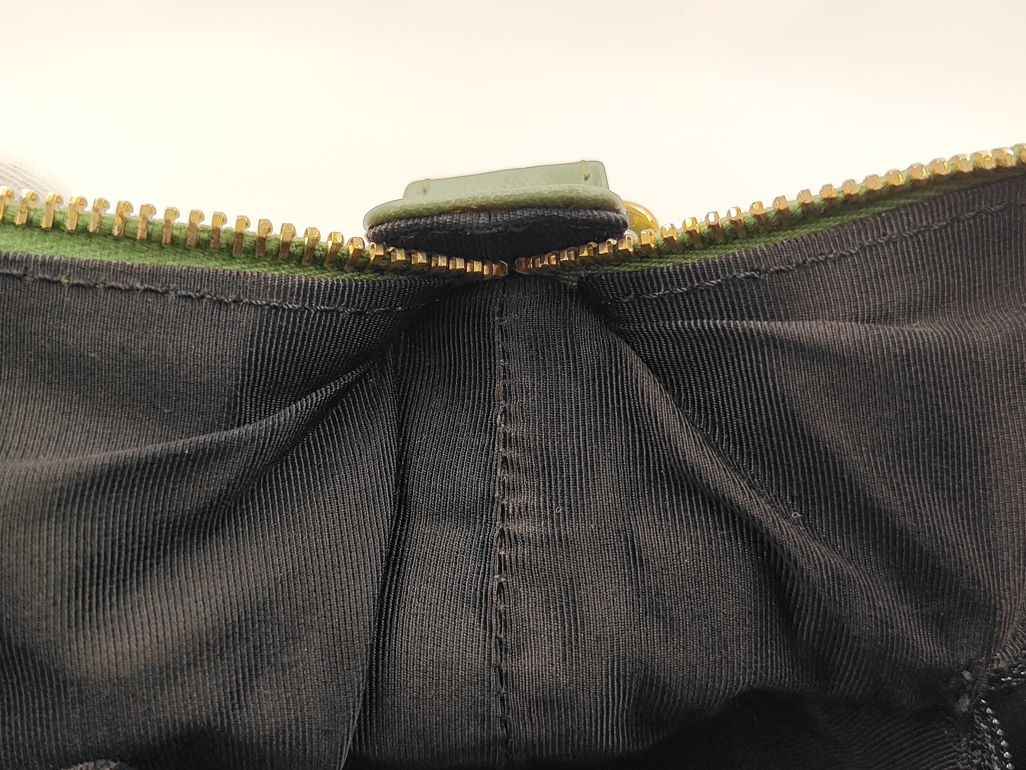 Lambskin Chocolate Bar Shoulder Bag, Zipper Opening, Green, W28cm, Tote Bag — view 11