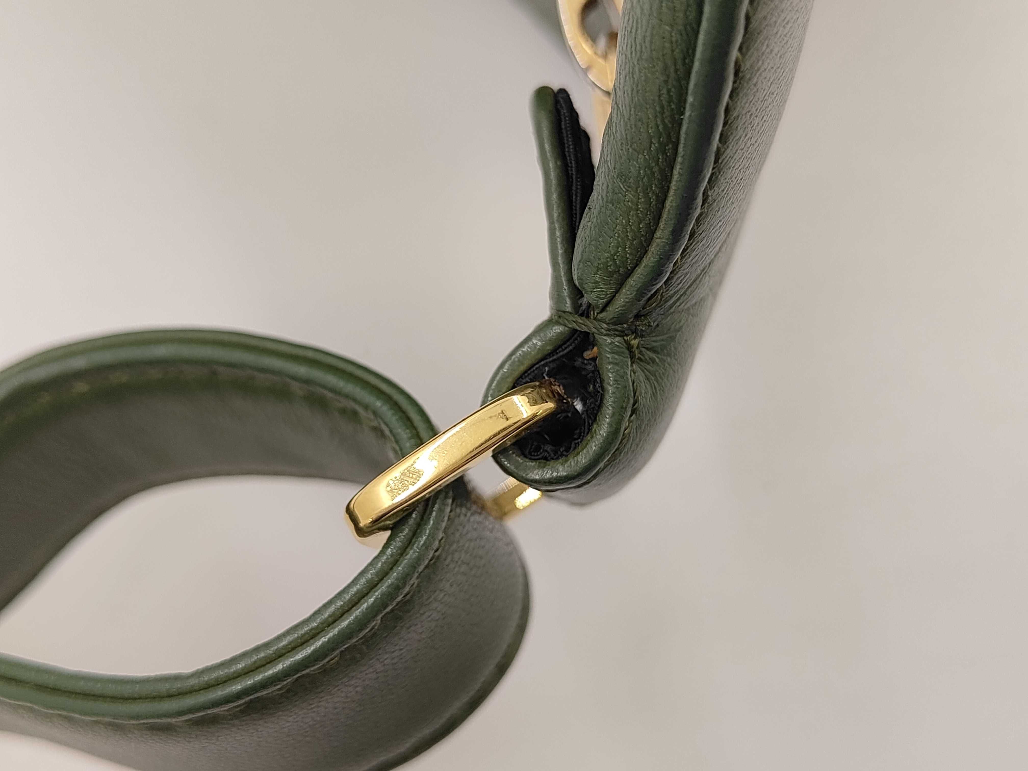 Lambskin Chocolate Bar Shoulder Bag, Zipper Opening, Green, W28cm, Tote Bag — view 5