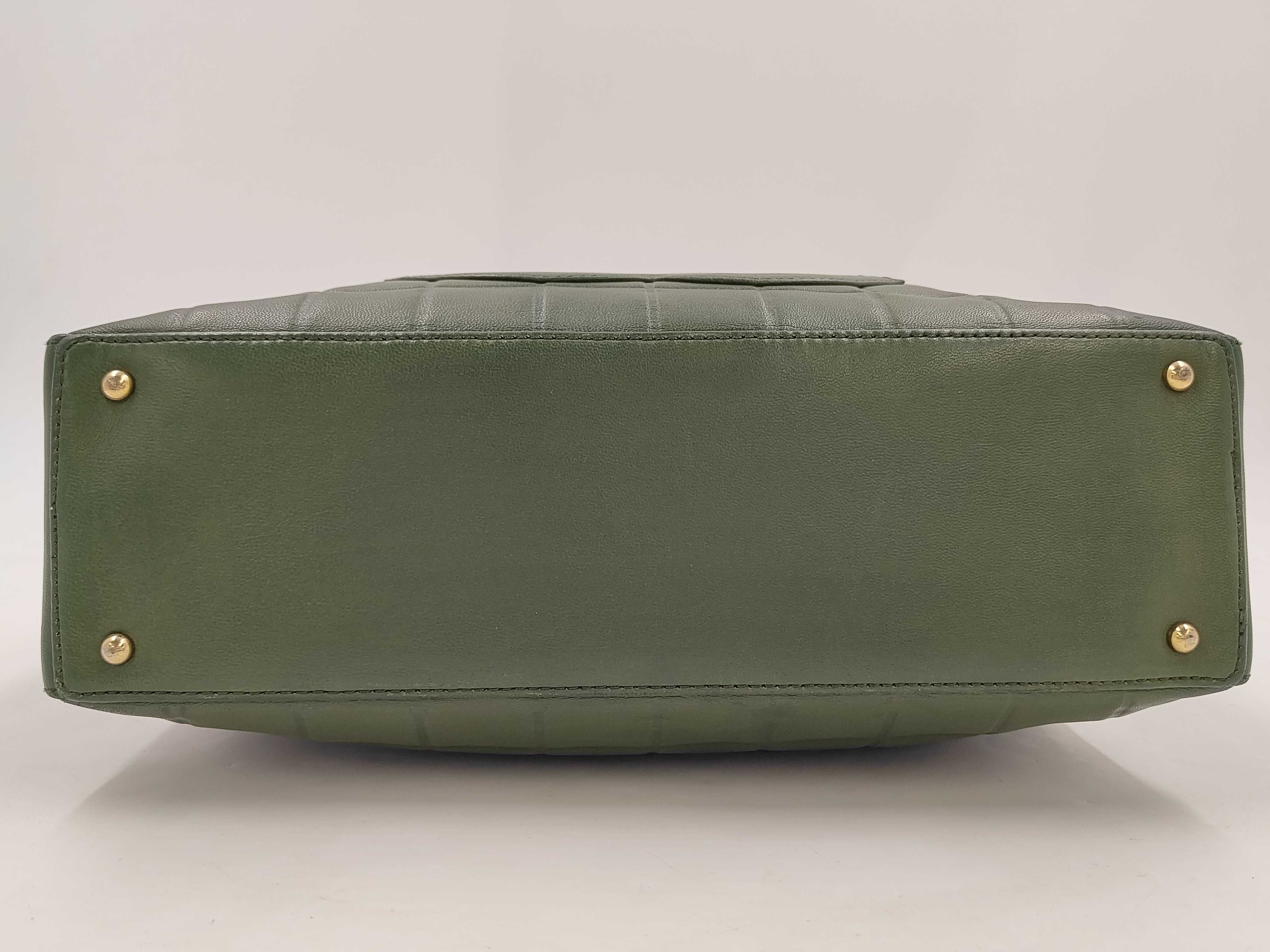 Lambskin Chocolate Bar Shoulder Bag, Zipper Opening, Green, W28cm, Tote Bag — view 6