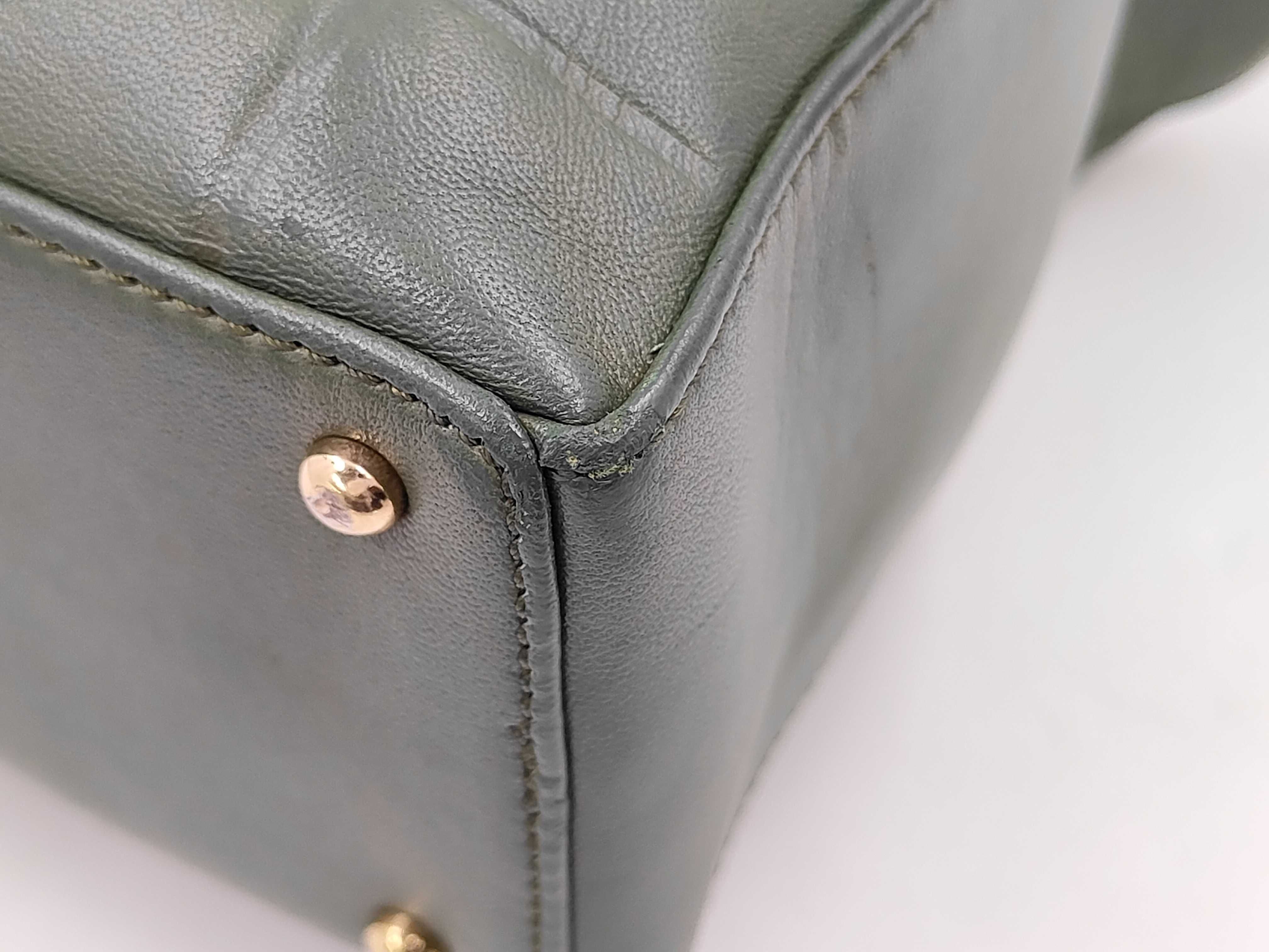 Lambskin Chocolate Bar Shoulder Bag, Zipper Opening, Green, W28cm, Tote Bag — view 7