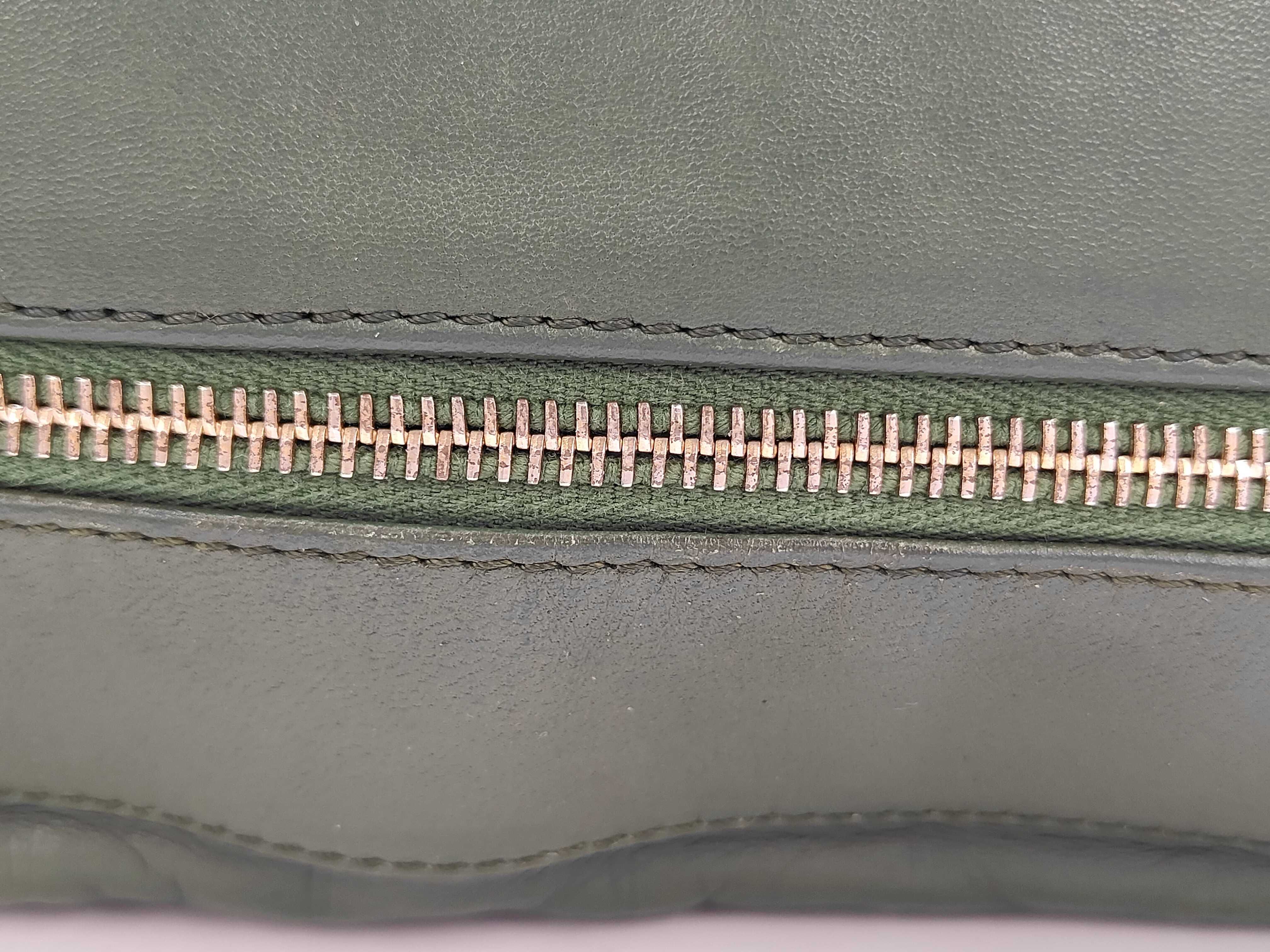 Lambskin Chocolate Bar Shoulder Bag, Zipper Opening, Green, W28cm, Tote Bag — view 8