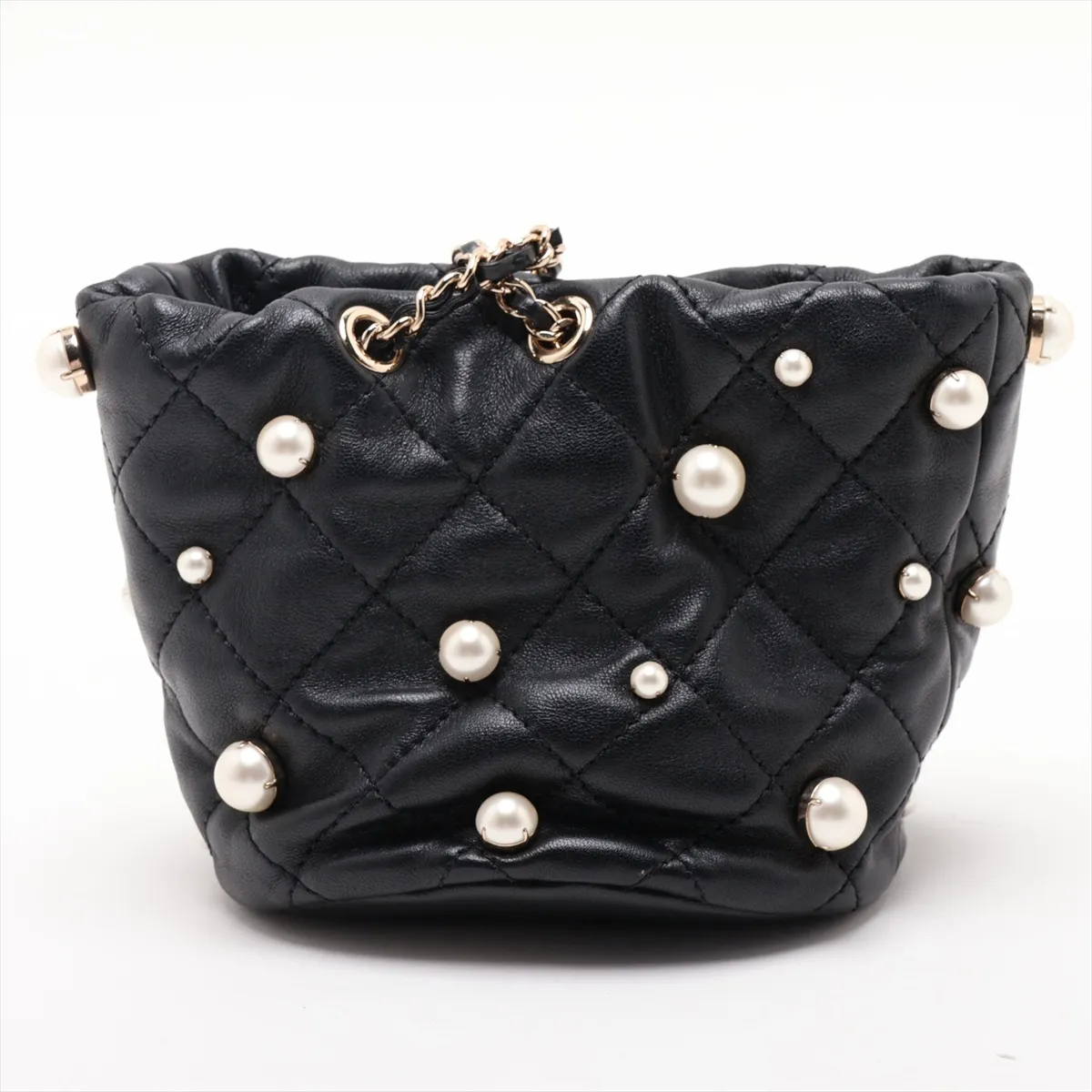 Matelassé Lambskin Chain Shoulder Bag, Pearl Black with Gold Hardware, 31129180, Serial Number 31 — view 2