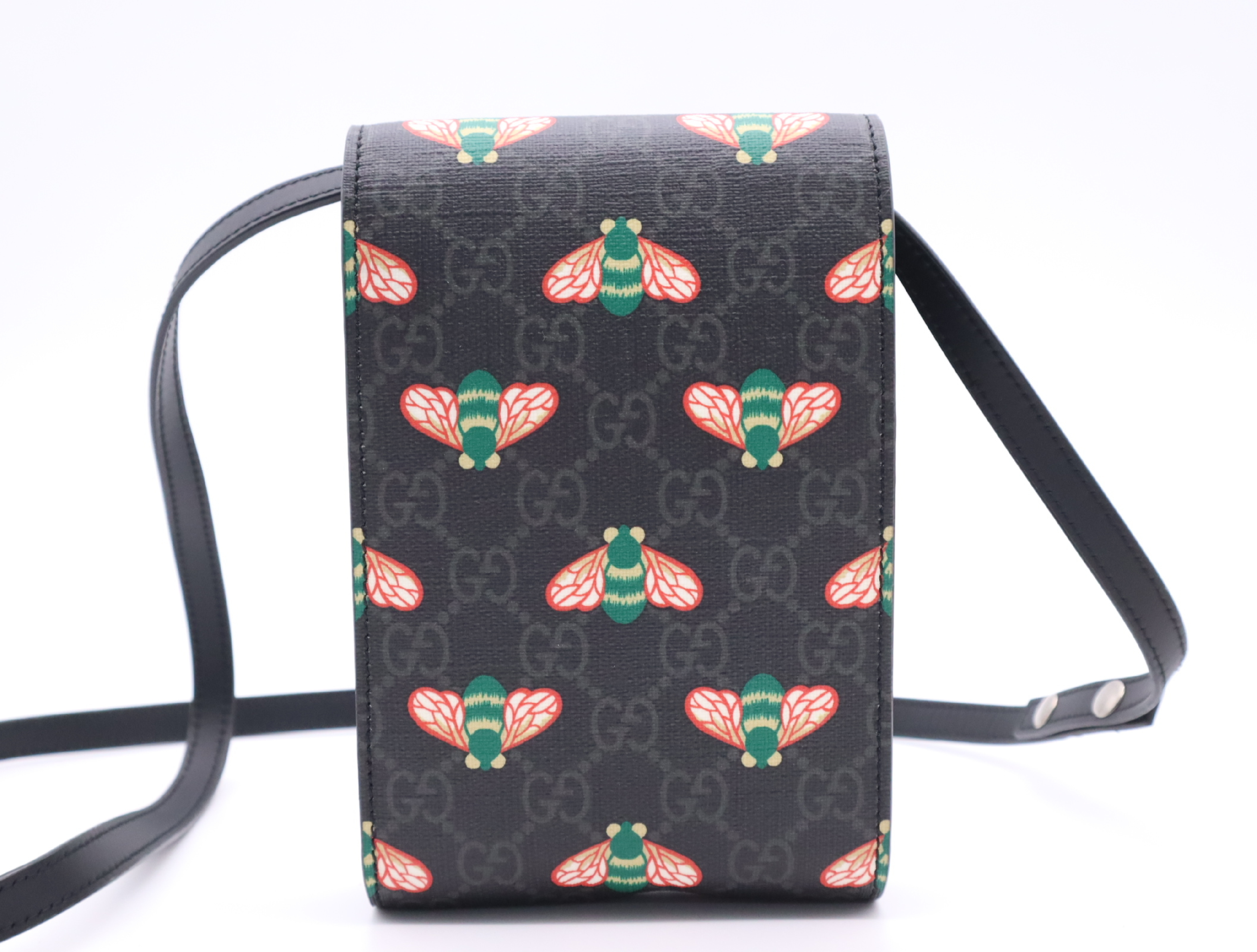 673016 GG Supreme x Leather Shoulder Bag Mini Bee Pattern Black Shoulder Strap and Dust Bag Included — view 2