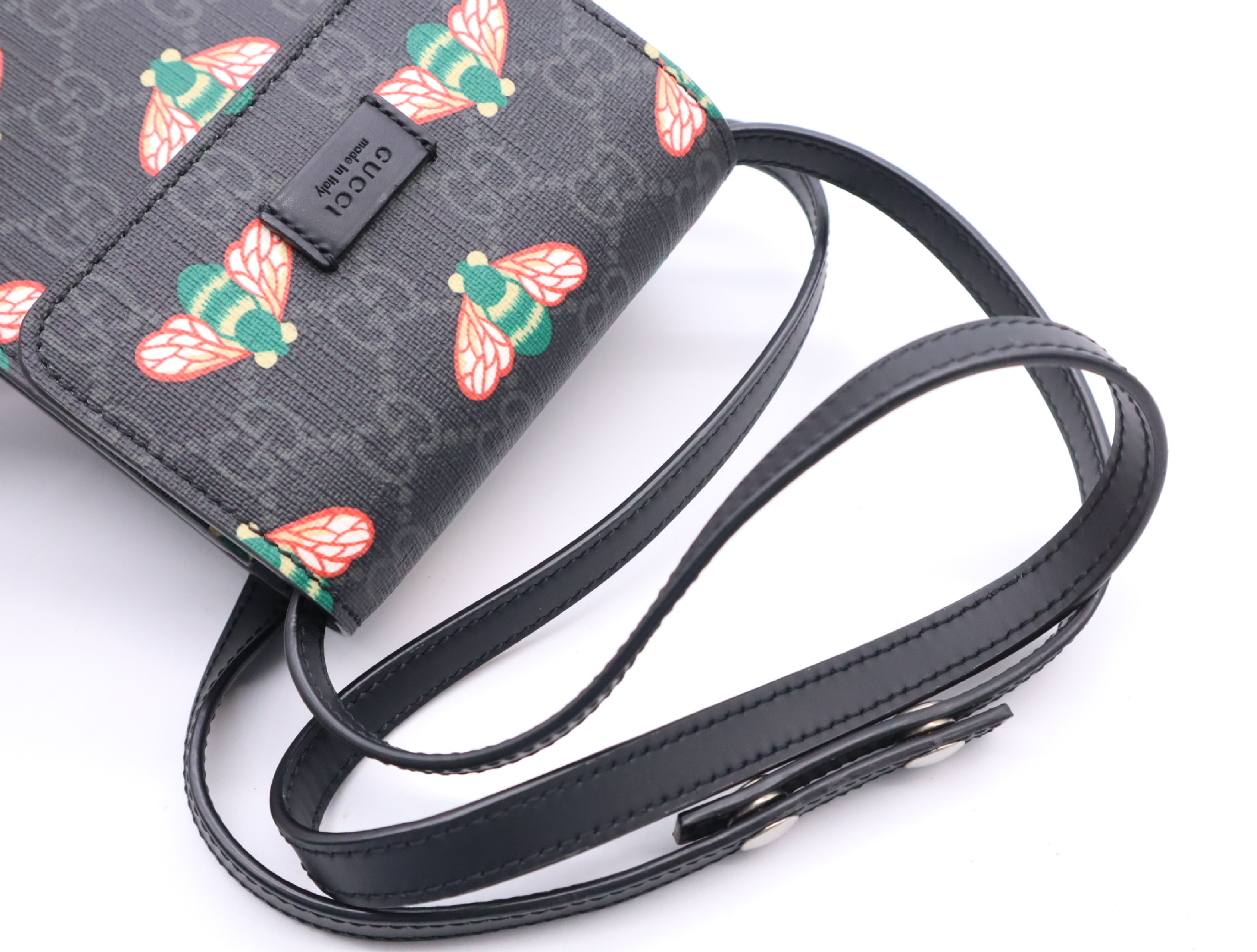 673016 GG Supreme x Leather Shoulder Bag Mini Bee Pattern Black Shoulder Strap and Dust Bag Included — view 10