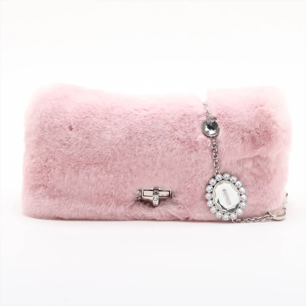 fur chain shoulder bag, pink