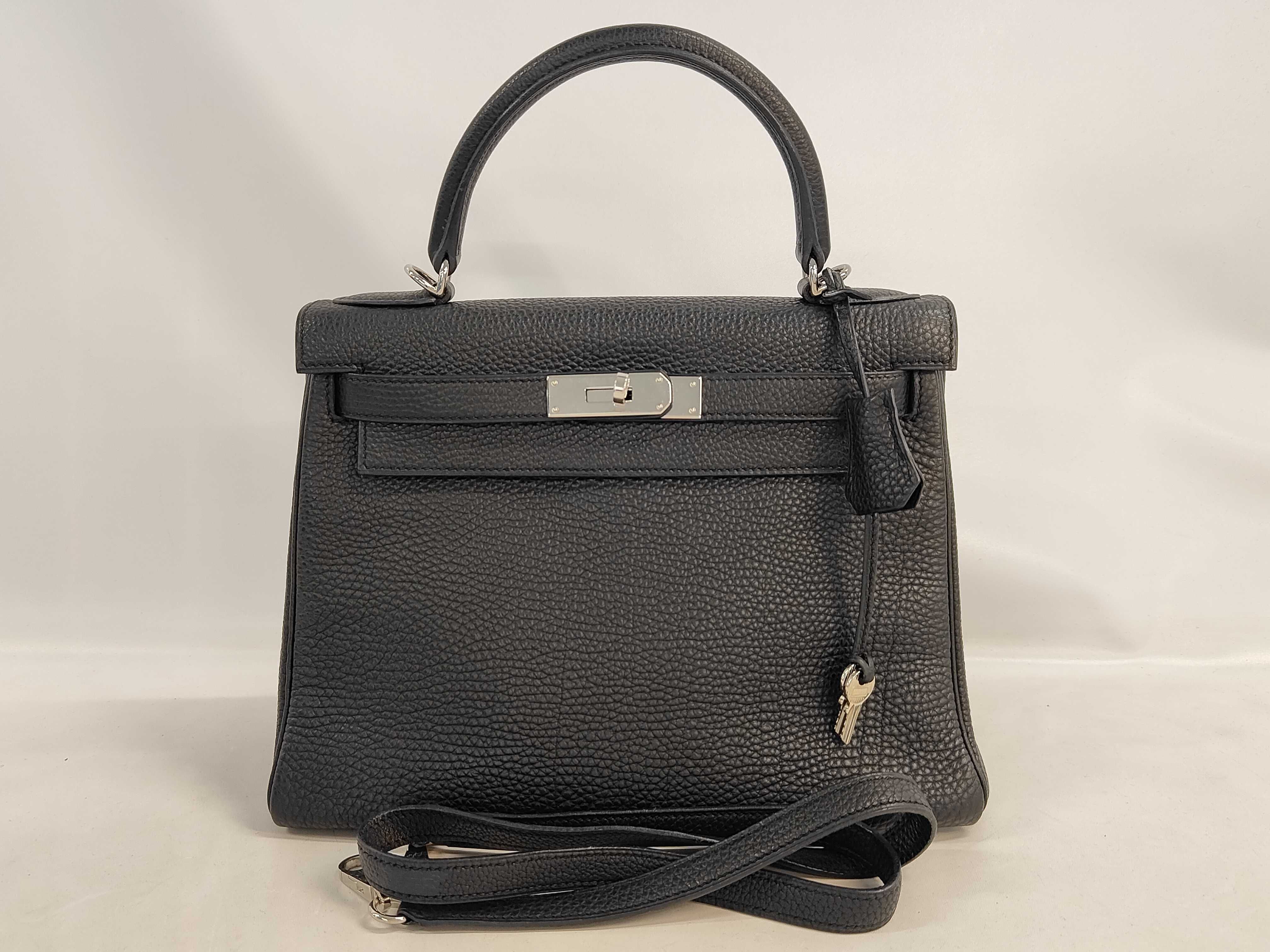 Kelly 25 K stamp Togo leather silver hardware handbag