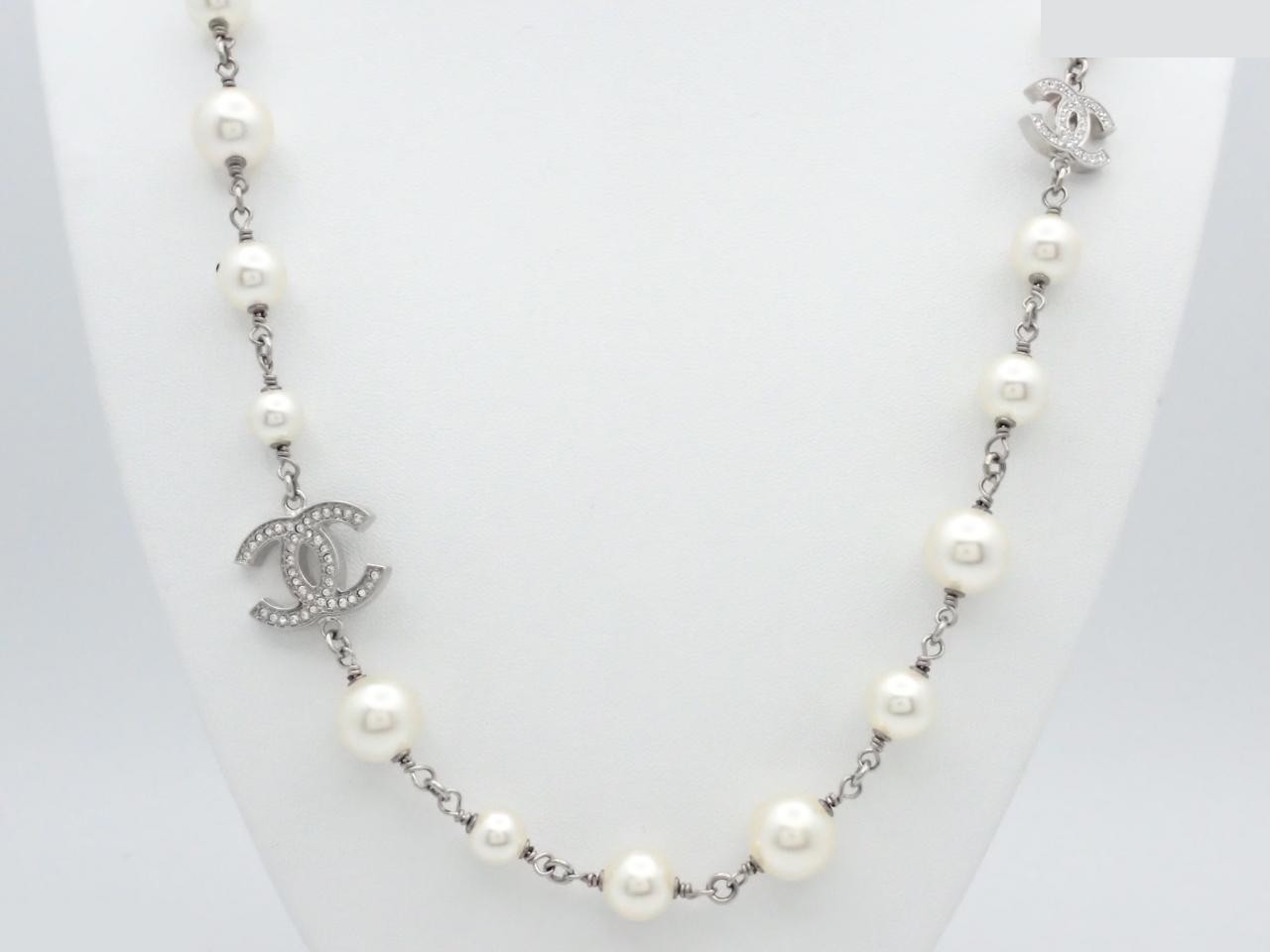 Necklace with Coco Mark, Pearl, and Rhinestones