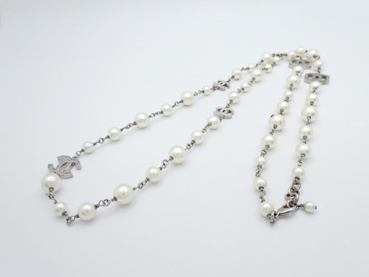 Necklace with Coco Mark, Pearl, and Rhinestones — view 3