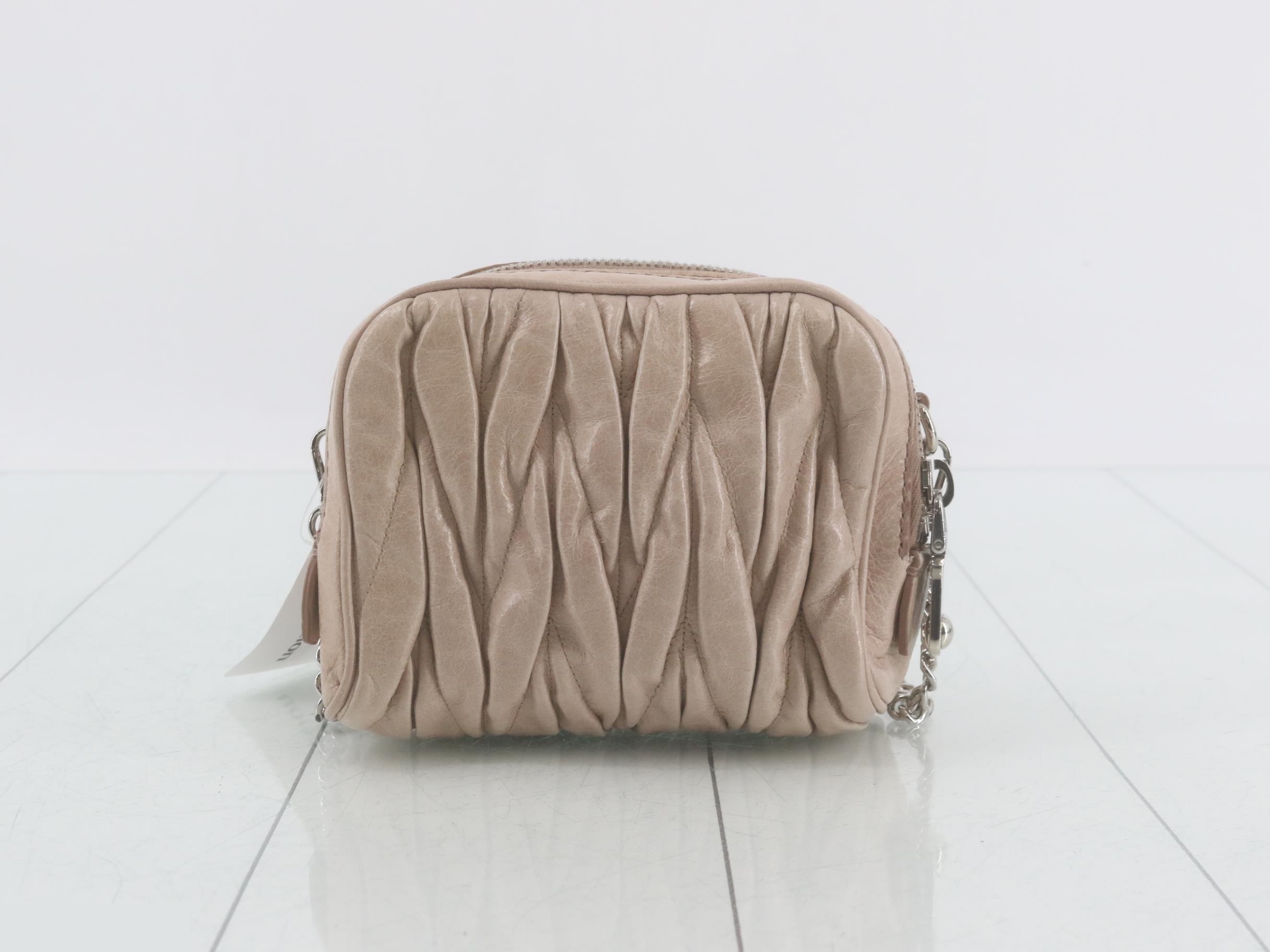 Matelassé Mini Chain Shoulder Bag, Calfskin, Pink Beige — view 2