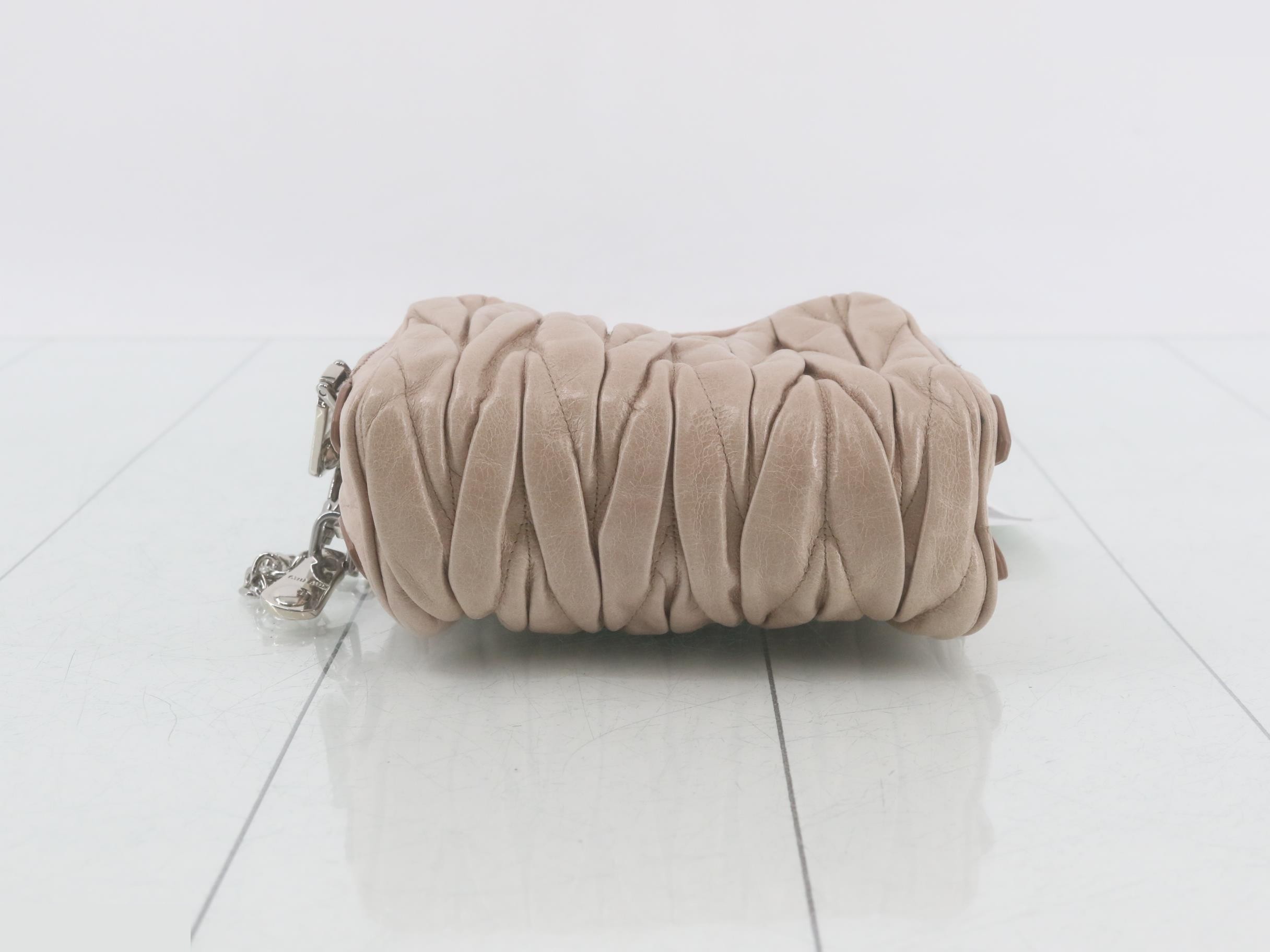 Matelassé Mini Chain Shoulder Bag, Calfskin, Pink Beige — view 3
