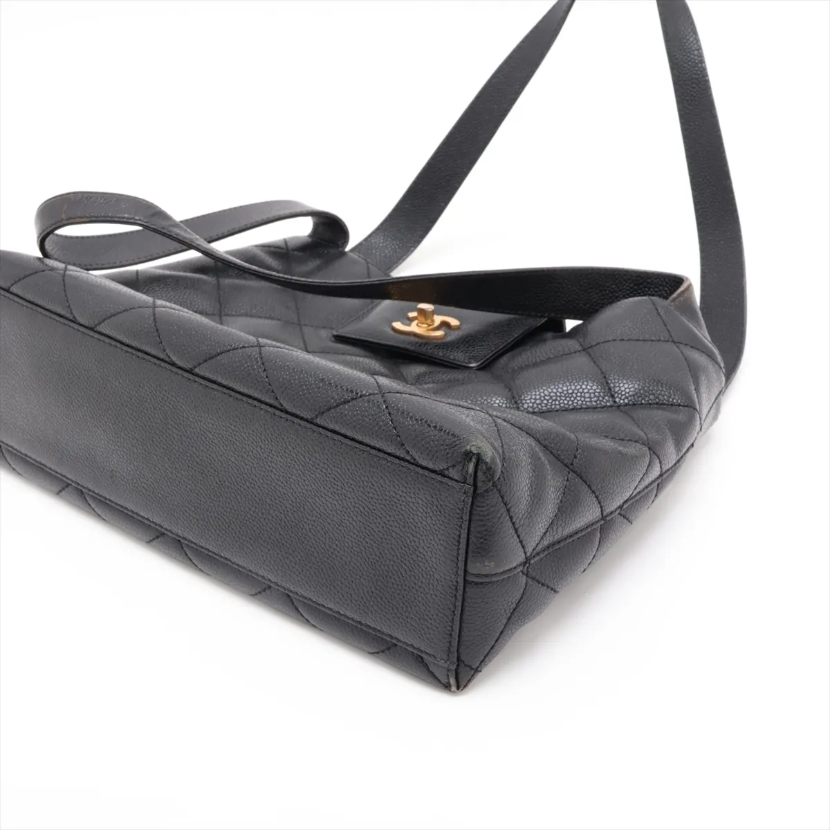 Matelassé Caviar Skin Shoulder Bag, Black with Gold Hardware, 6498254, Series 6 — view 3
