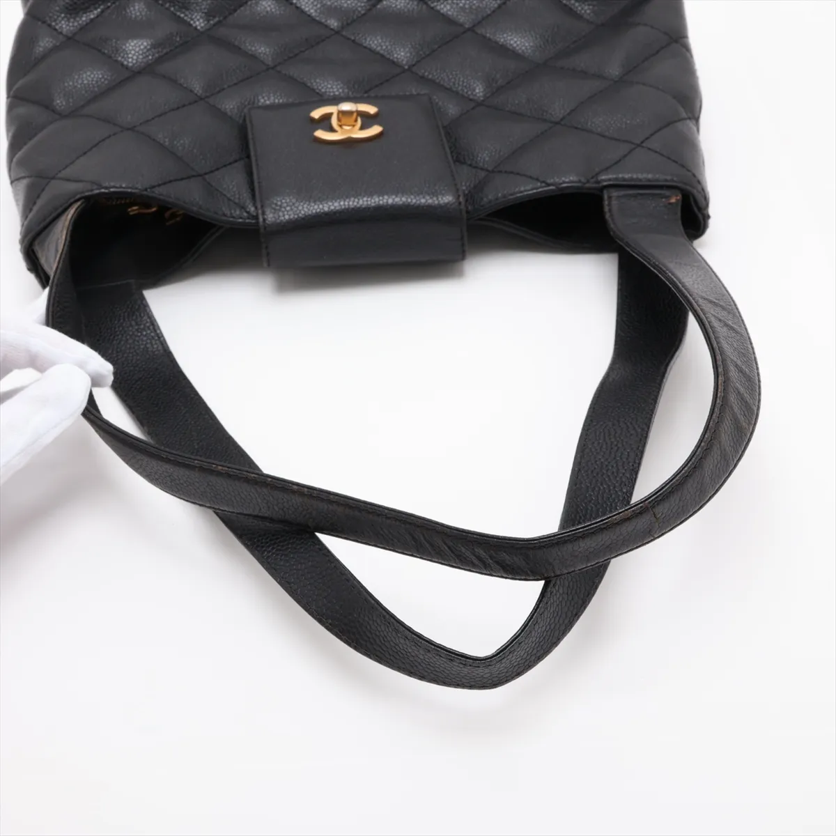 Matelassé Caviar Skin Shoulder Bag, Black with Gold Hardware, 6498254, Series 6 — view 5