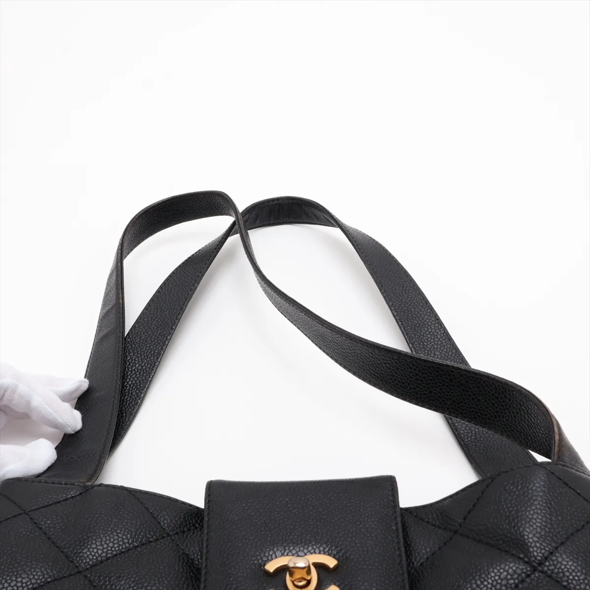Matelassé Caviar Skin Shoulder Bag, Black with Gold Hardware, 6498254, Series 6 — view 6