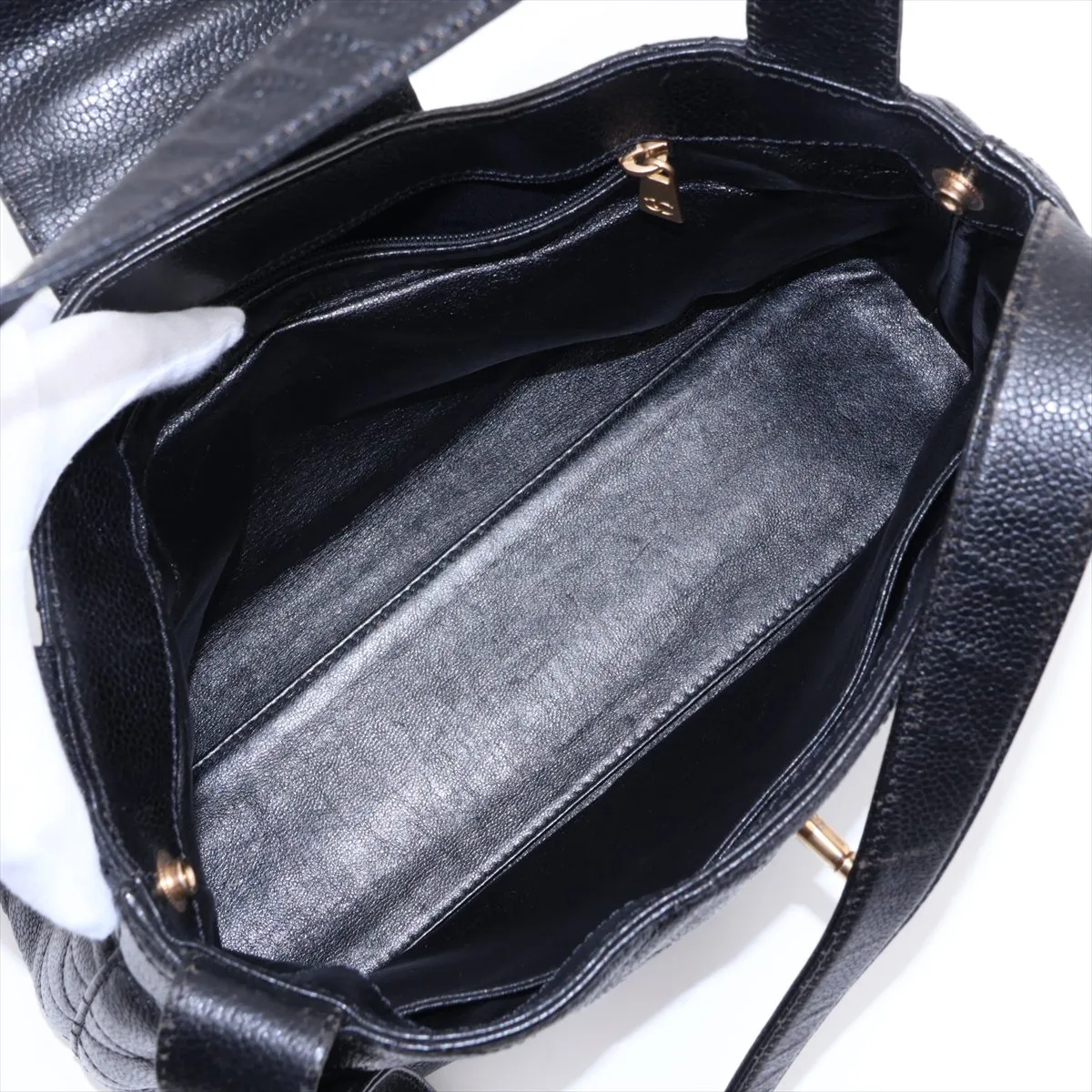Matelassé Caviar Skin Shoulder Bag, Black with Gold Hardware, 6498254, Series 6 — view 7