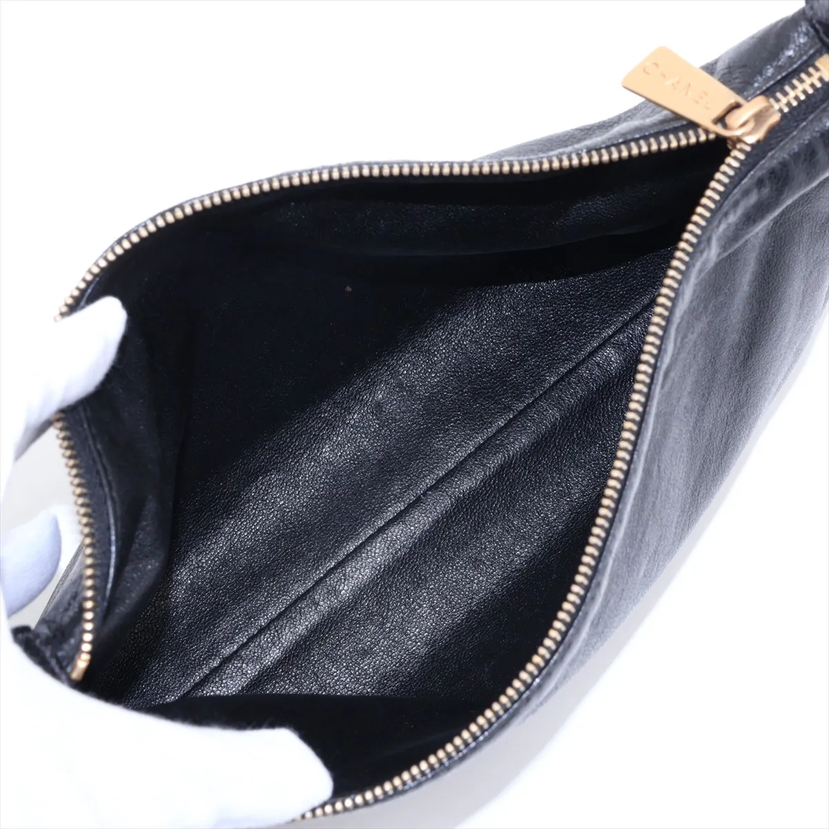 Matelassé Caviar Skin Shoulder Bag, Black with Gold Hardware, 6498254, Series 6 — view 10
